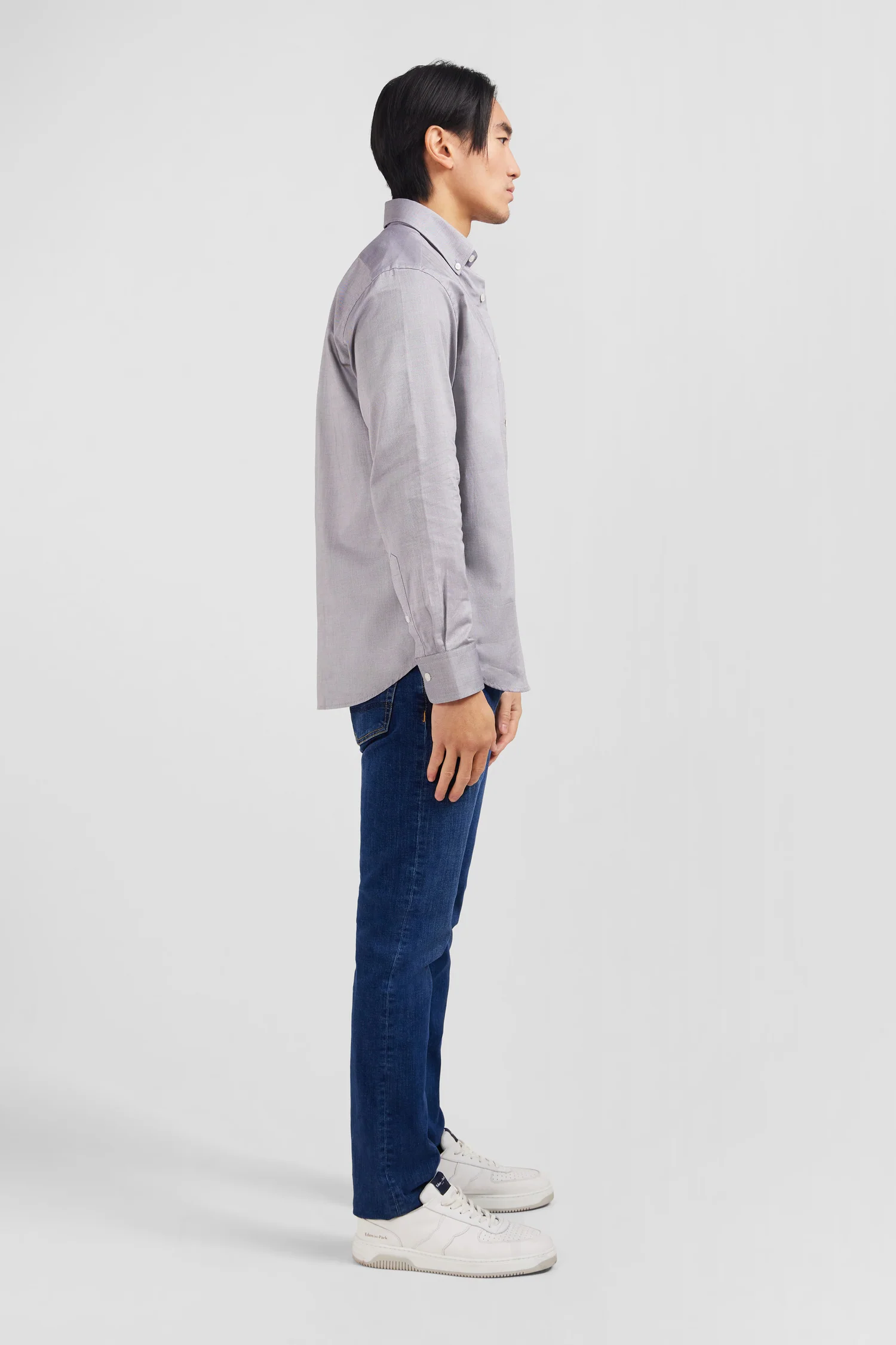 Chemise gris clair unie en coton - Image 5