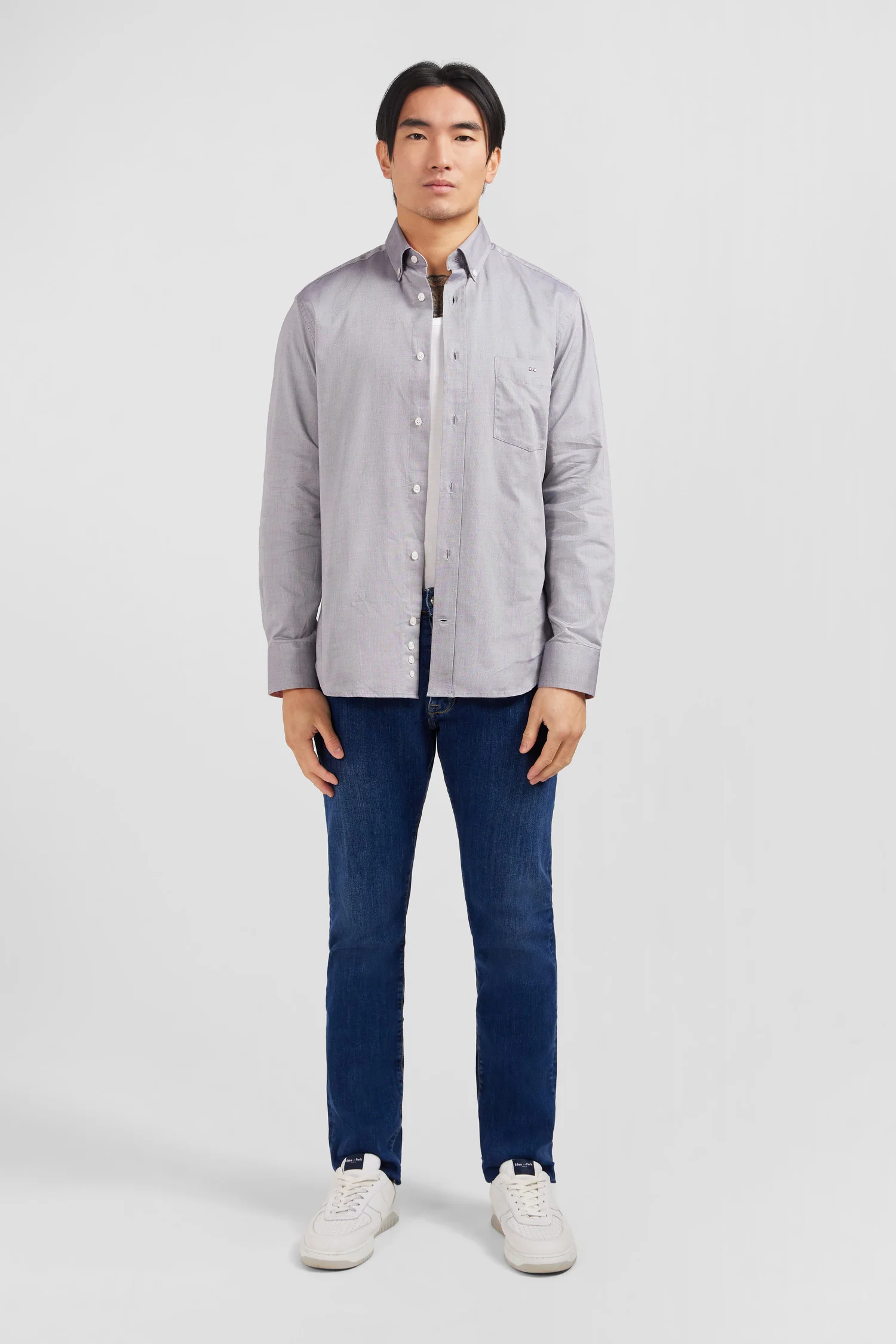 Chemise gris clair unie en coton - Image 7