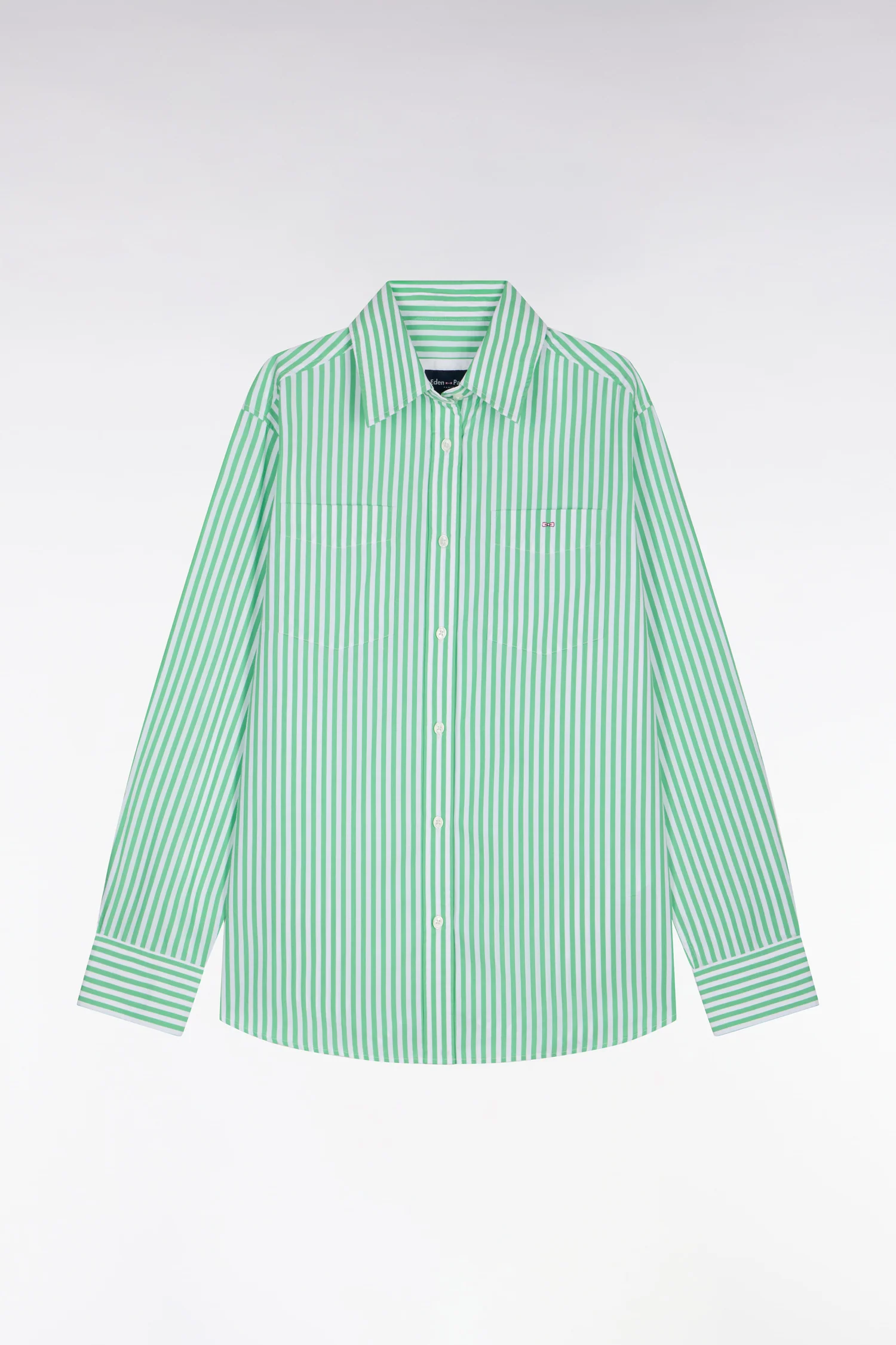 Chemise rayée en popeline de coton verte coupe slim - Image 2