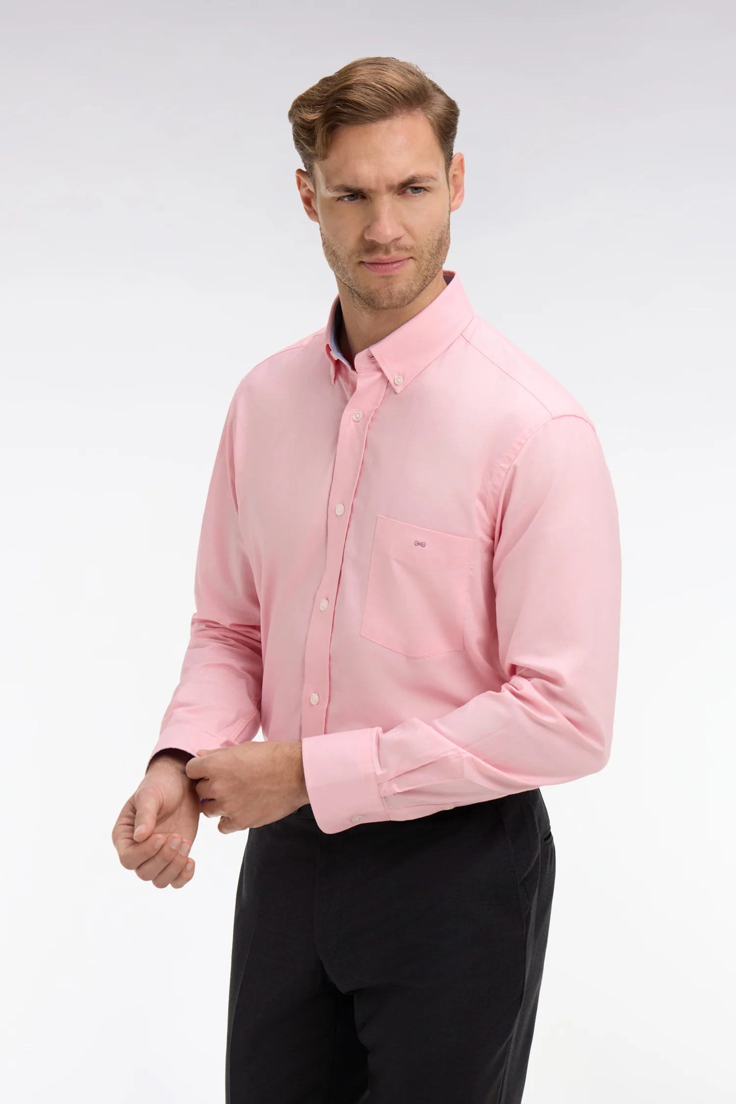 Chemise rose unie en coton