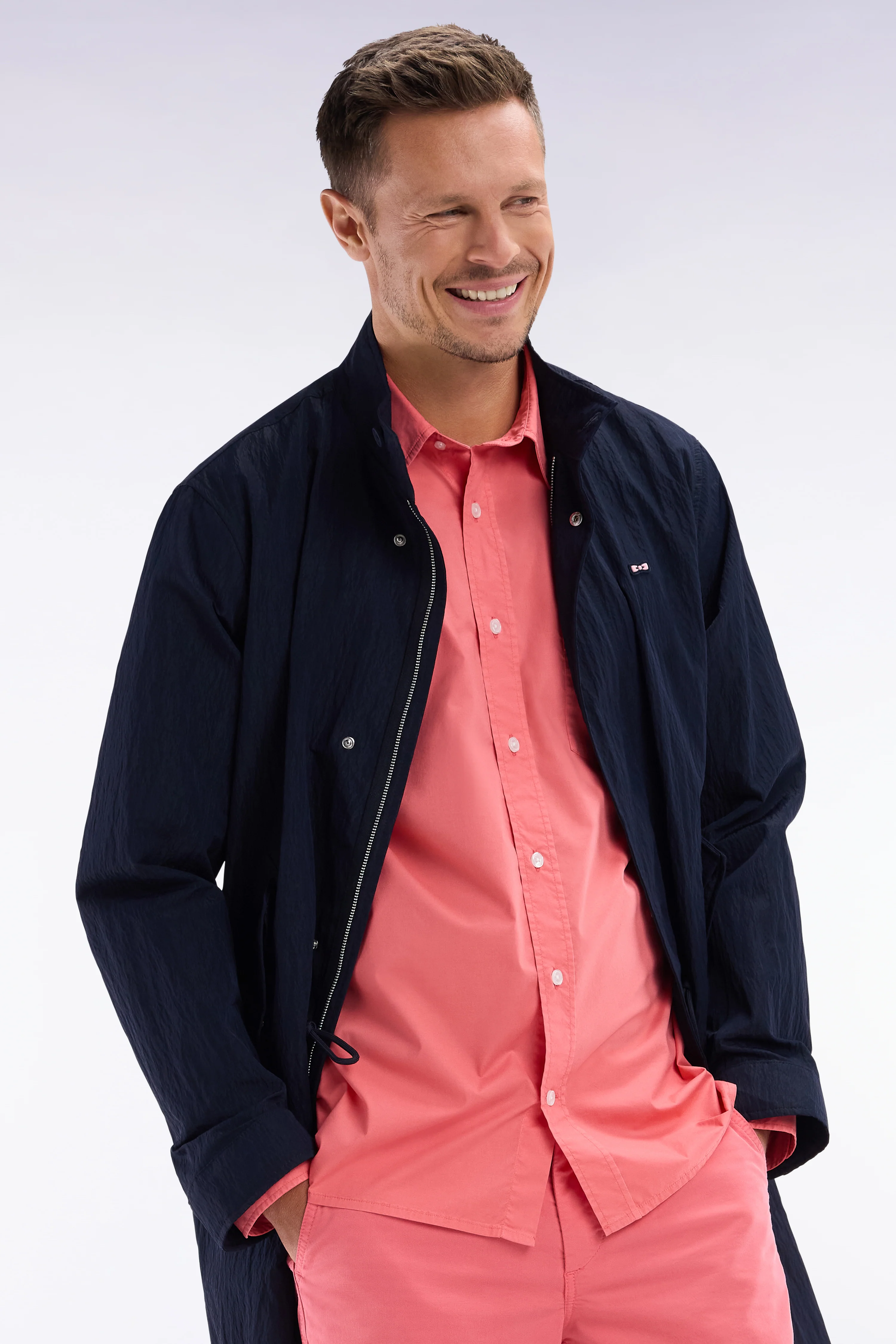 Chemise unisexe en coton et lyocell stretch saumon coupe droite - Image 3