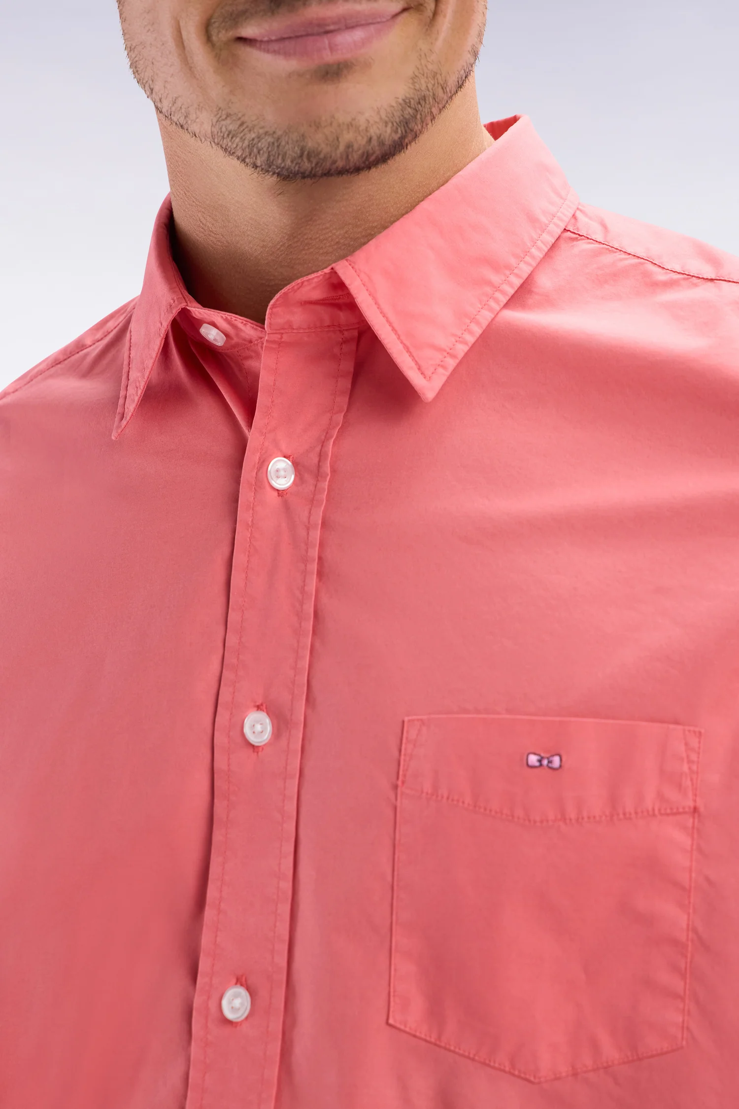 Chemise unisexe en coton et lyocell stretch saumon coupe droite - Image 5
