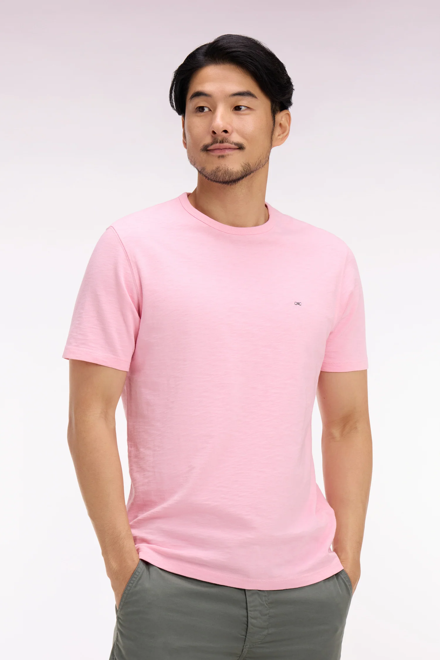T-shirt Ă manches courtes en jersey de coton slub rose coupe regular - Image 3