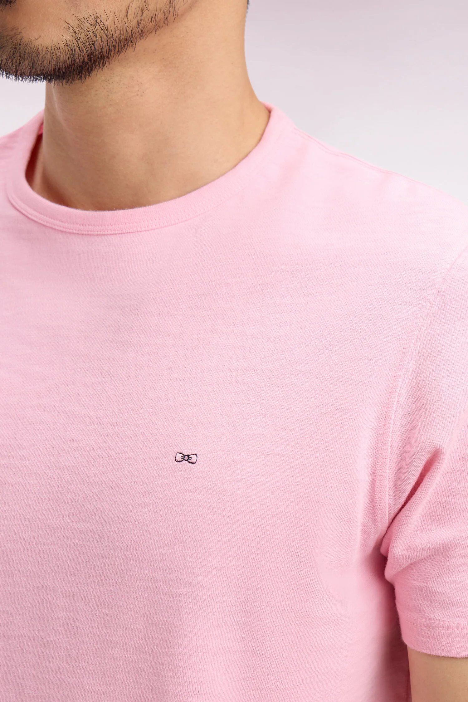 T-shirt Ă manches courtes en jersey de coton slub rose coupe regular - Image 4