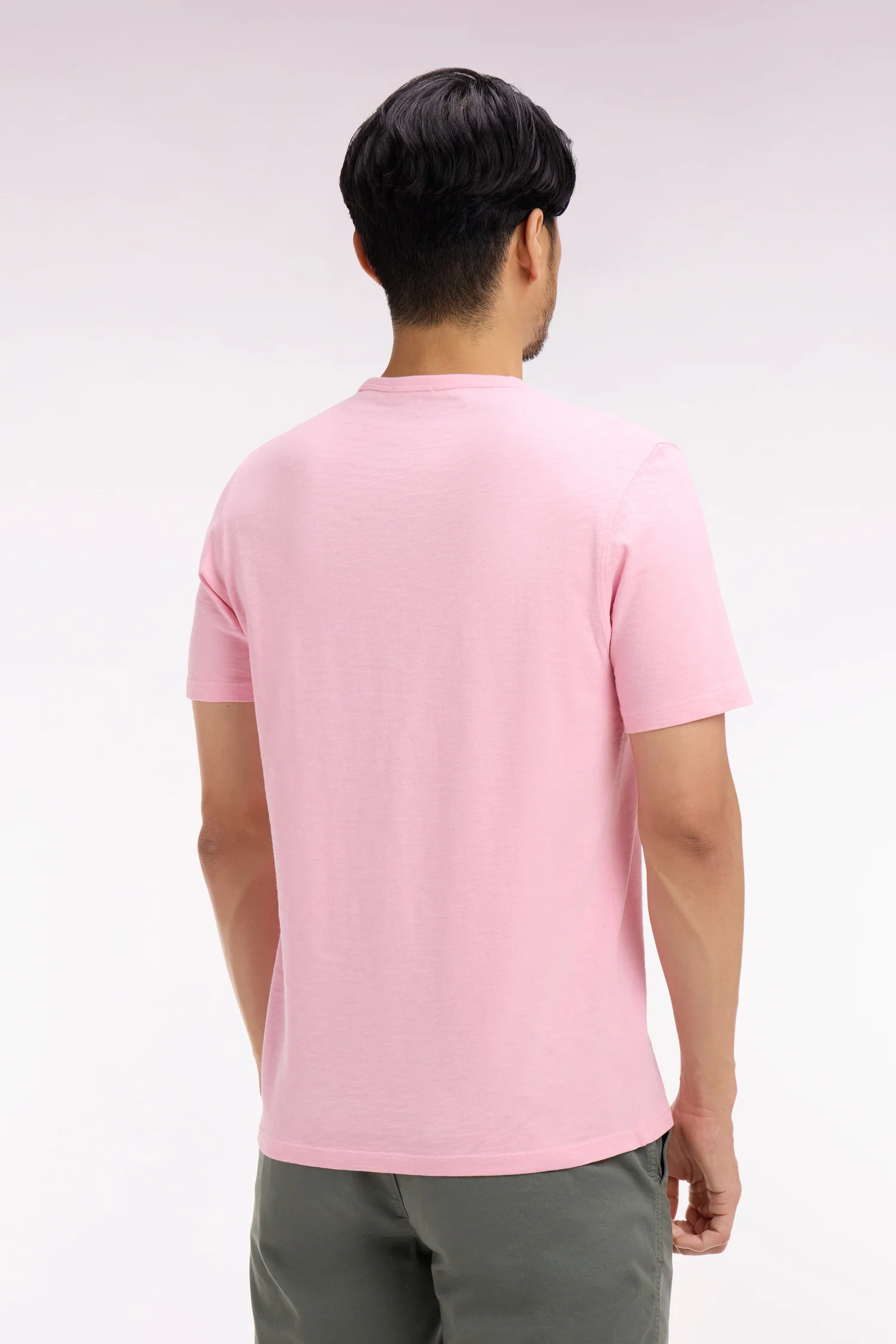 T-shirt Ă manches courtes en jersey de coton slub rose coupe regular - Image 5