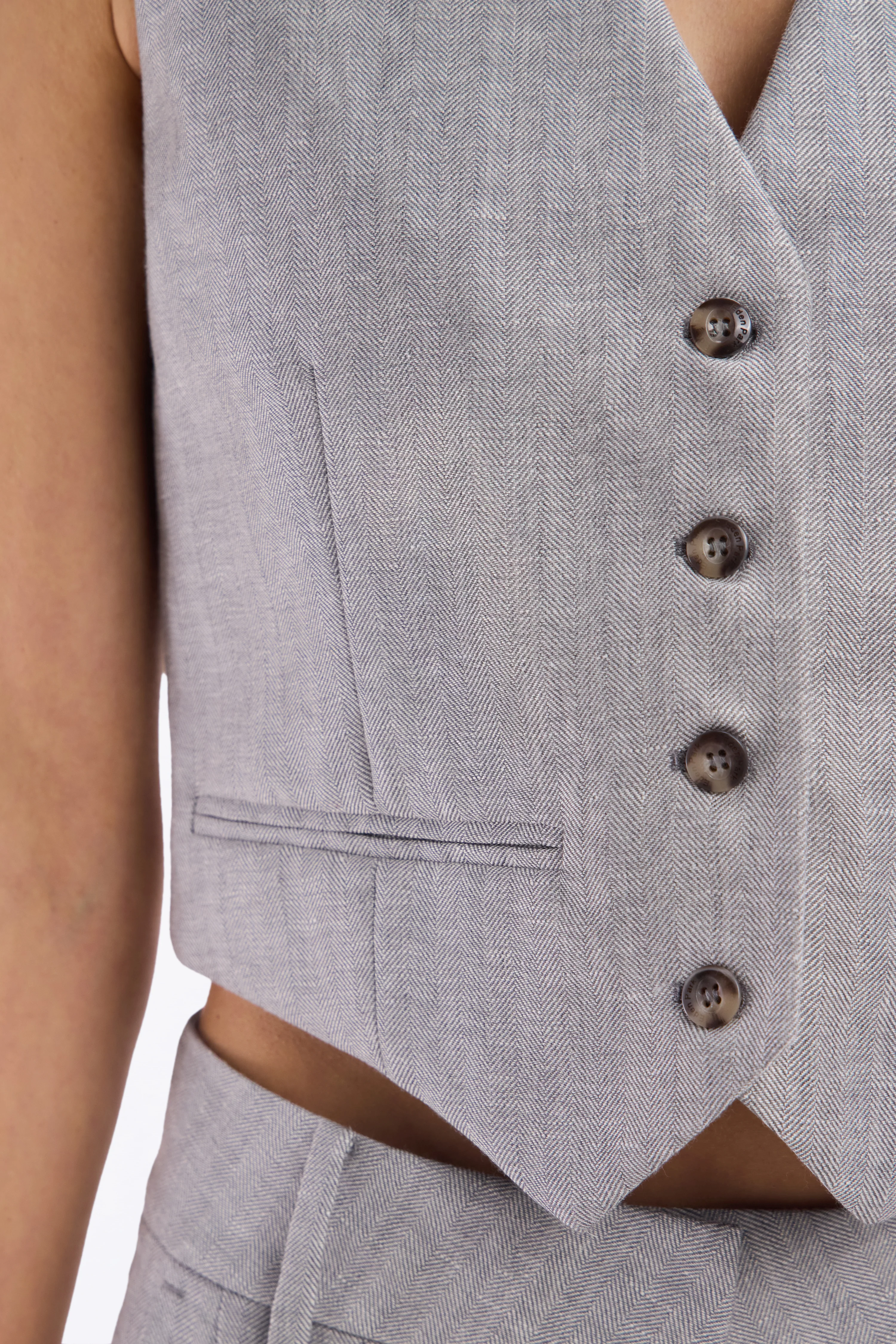 Gilet de costume en twill de lin et laine à chevron gris - Image 5