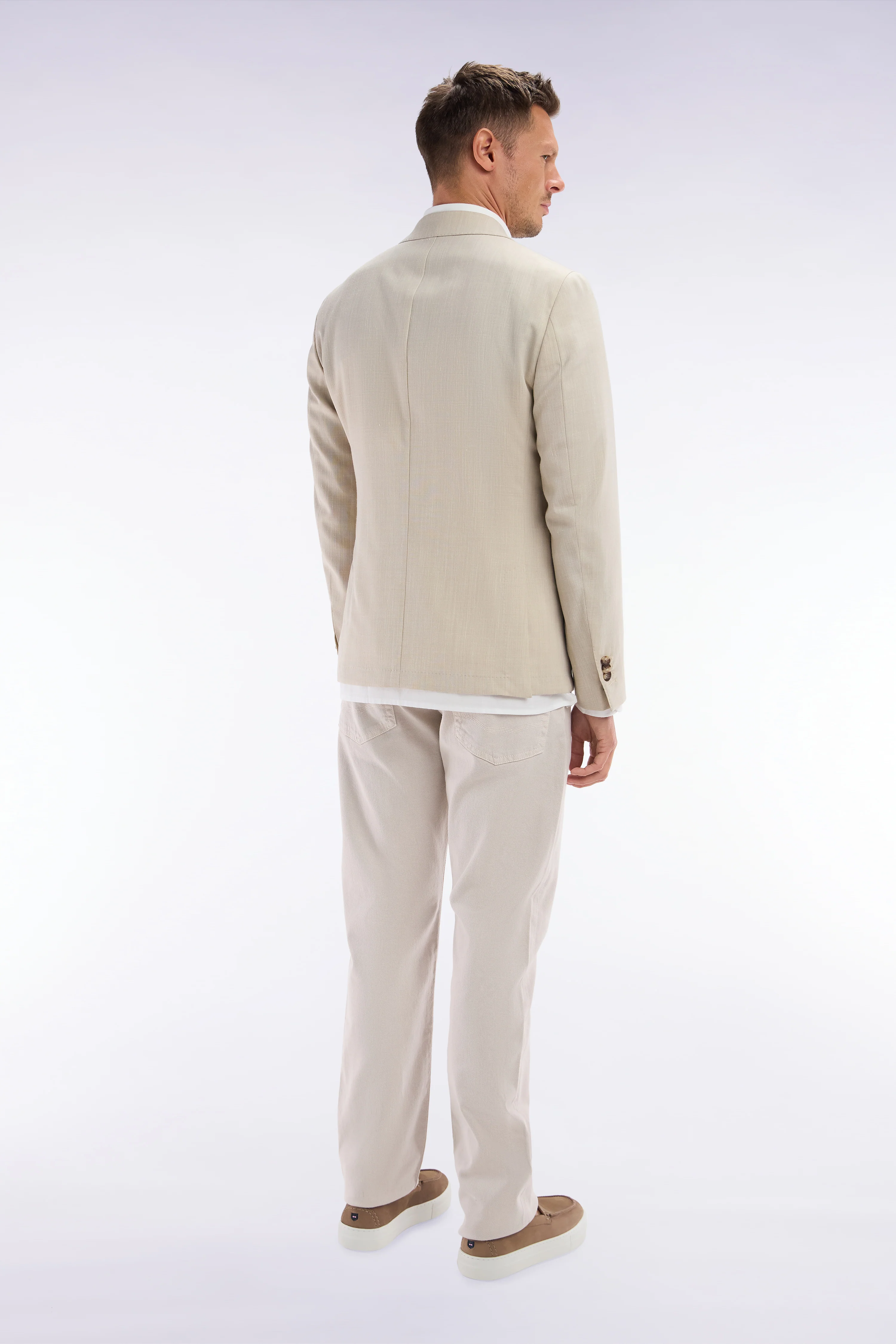 Jean 5 poches en denim stretch beige coupe droite - Image 4