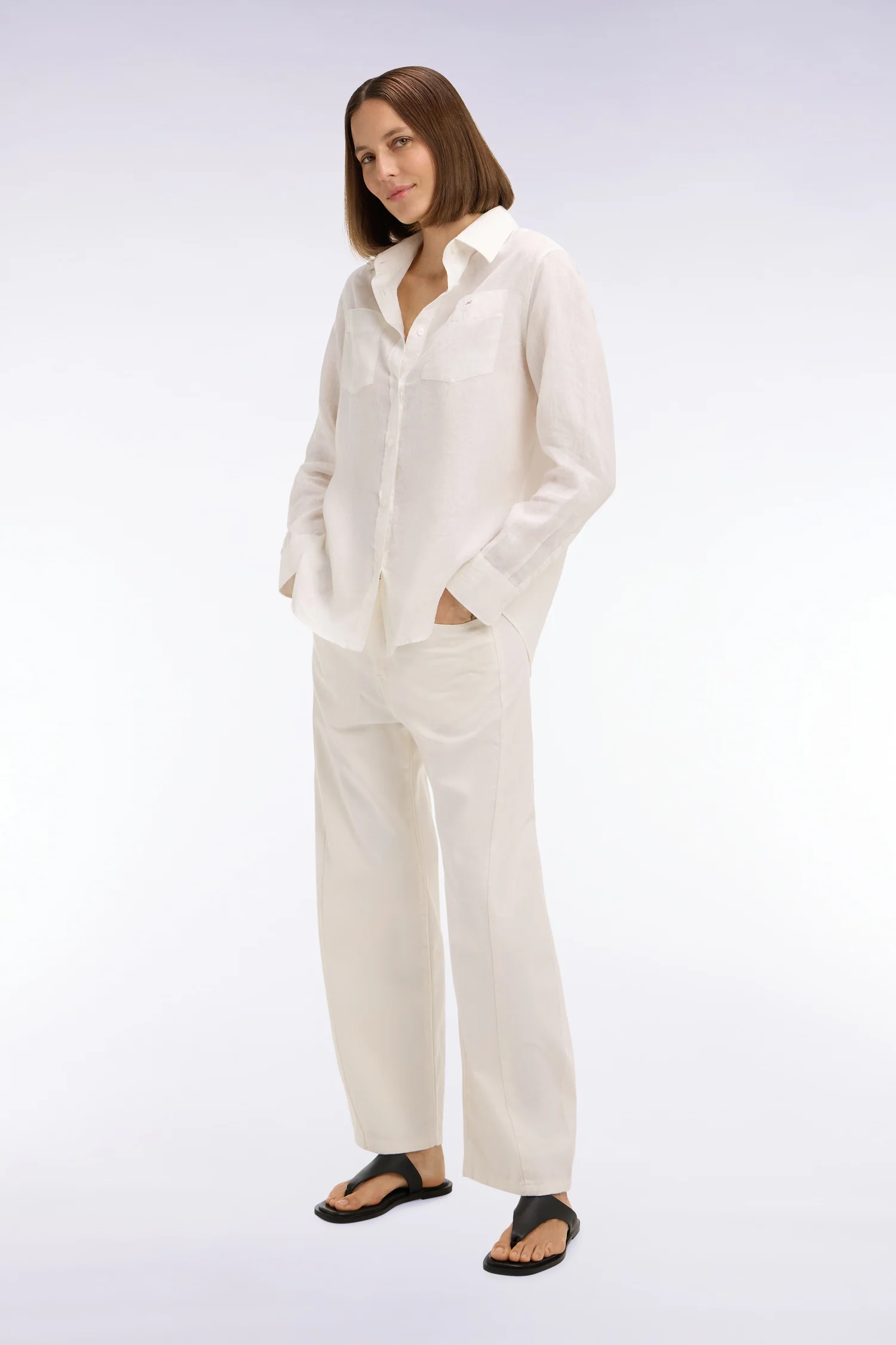 Jean coupe barrel en denim stretch blanc
