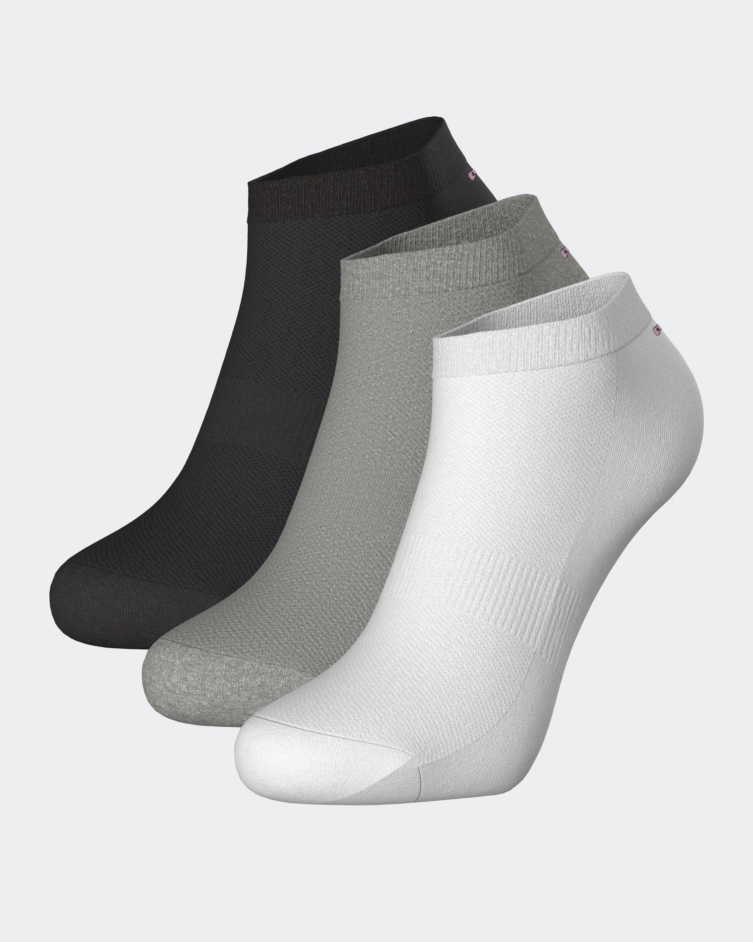 Lot de 3 paires de socquettes grises blanches et noires en coton stretch mélangé