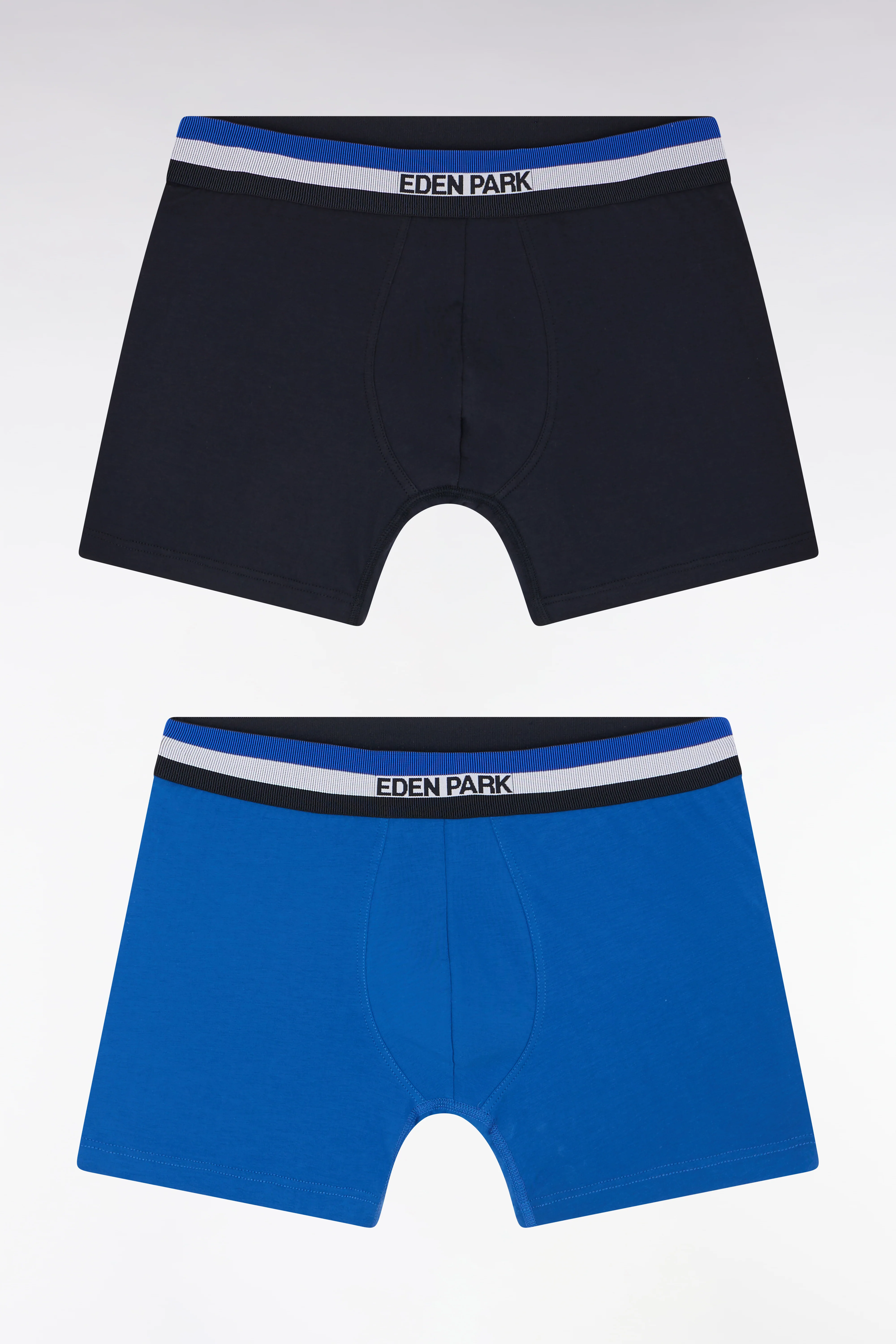 Lot de deux boxers en jersey de coton stretch unis à ceinture élastique tricolore marine et bleu