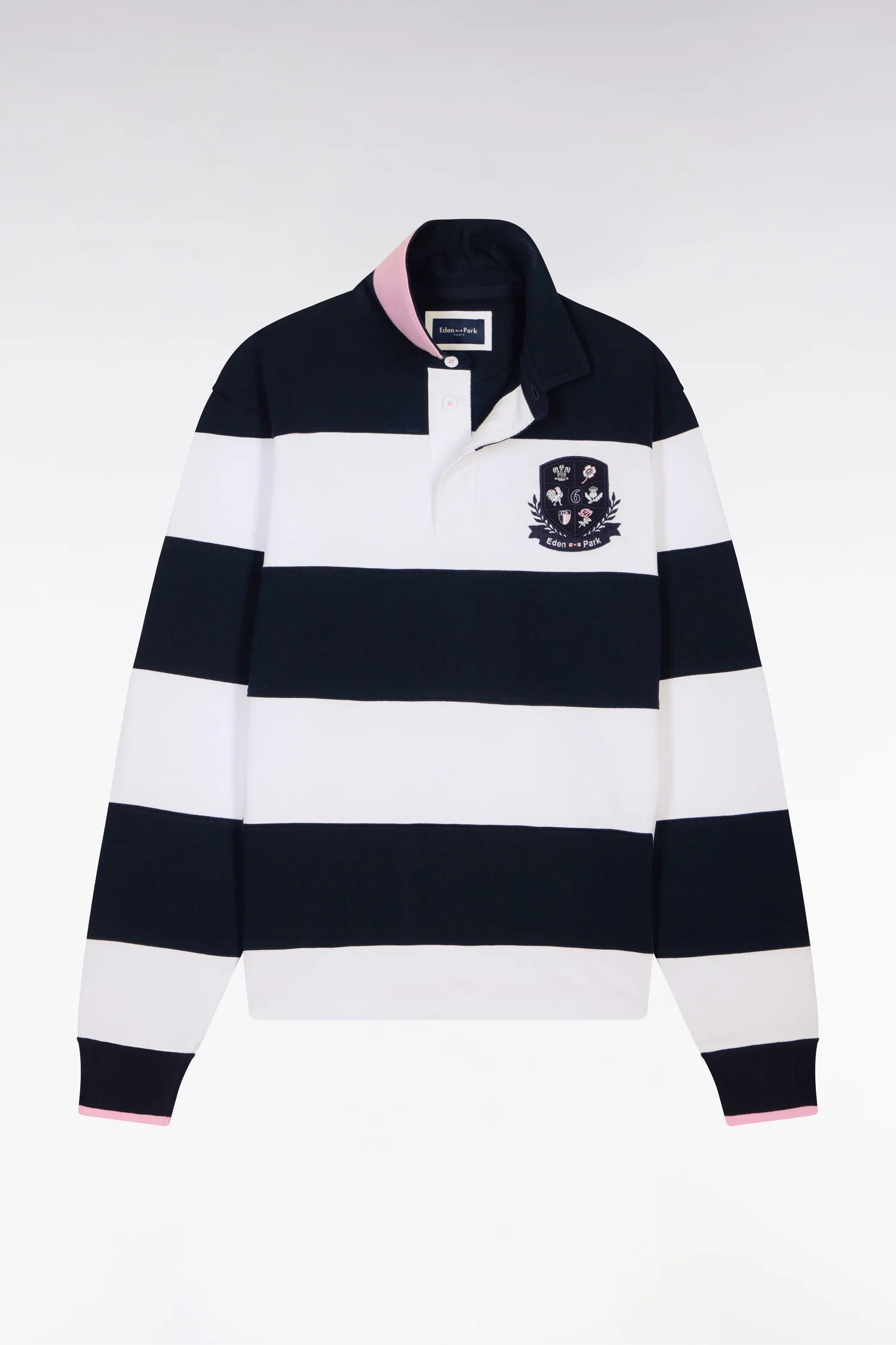 Maillot 6 Nations à manches longues en coton rayé blanc et marine - Image 2