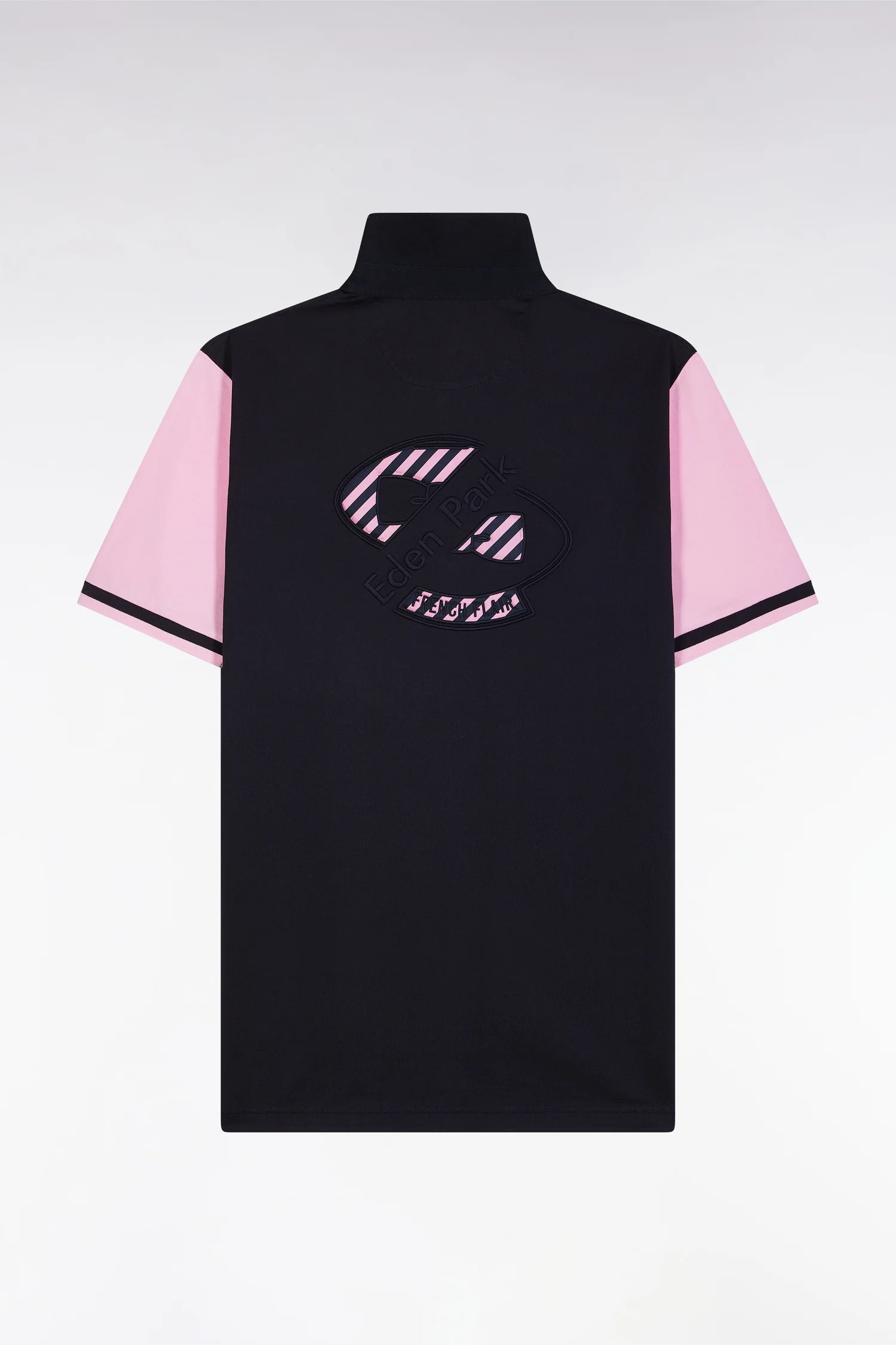 Maillot à manches courtes en coton marine et rose broderie dos coupe droite - Image 2