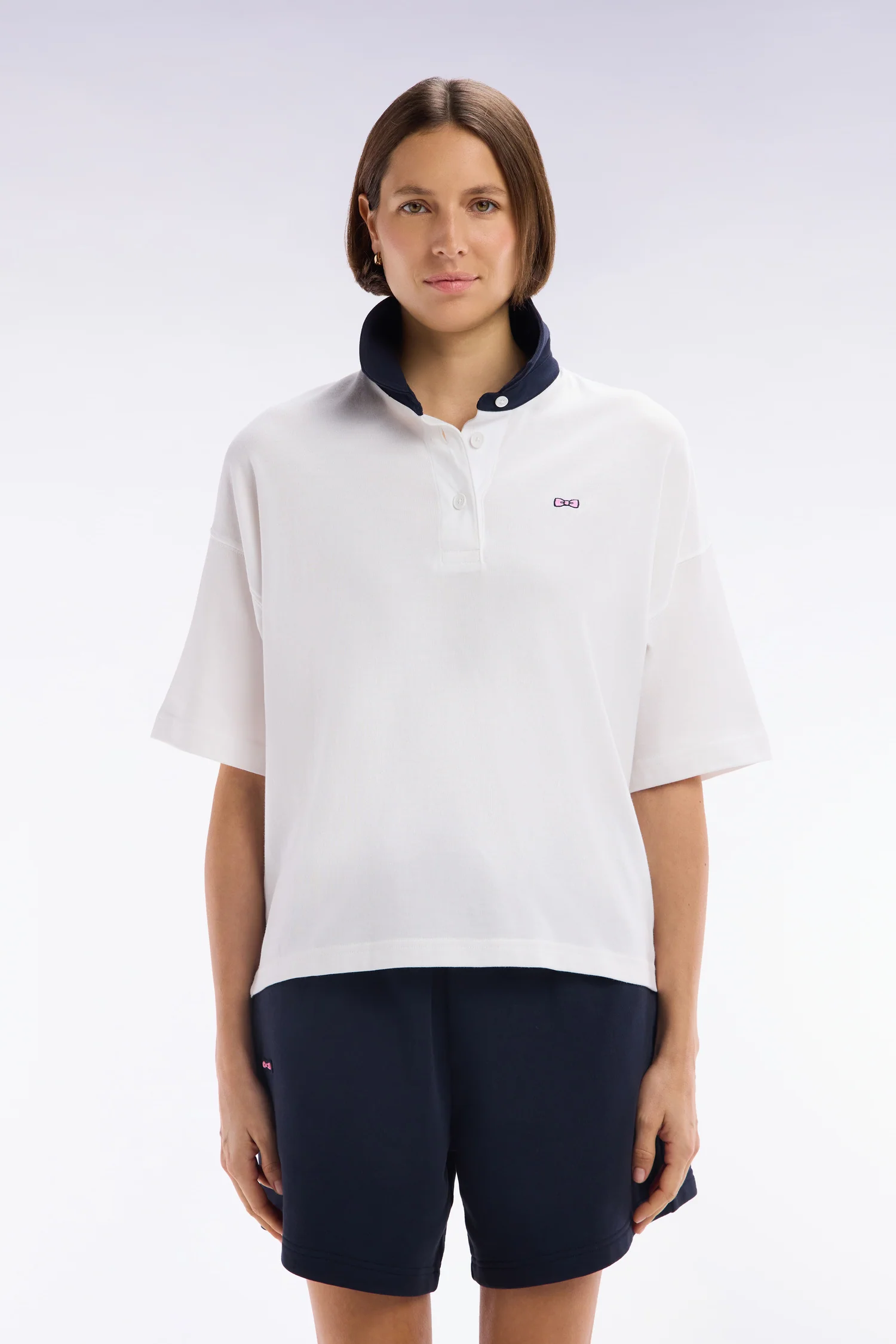 Maillot à manches courtes en coton Pima blanc coupe décontractée - Image 3