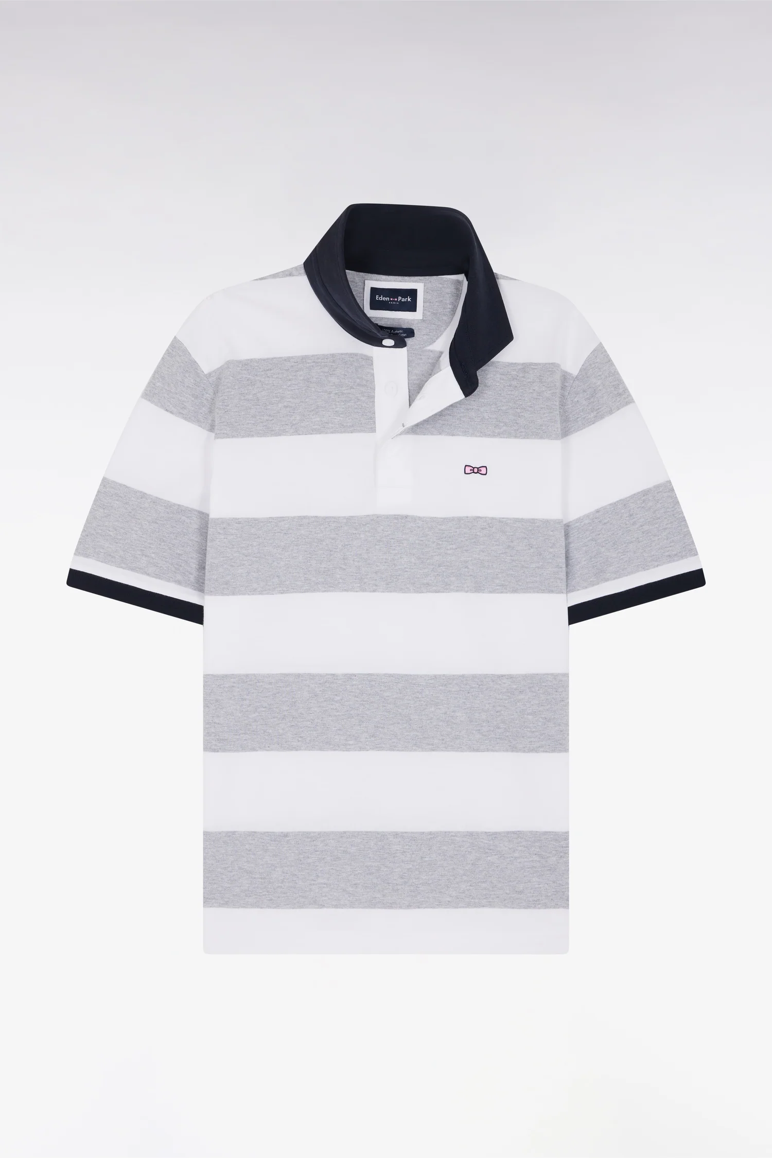 Maillot à manches courtes en coton Pima cerclé gris et blanc coupe droite - Image 2