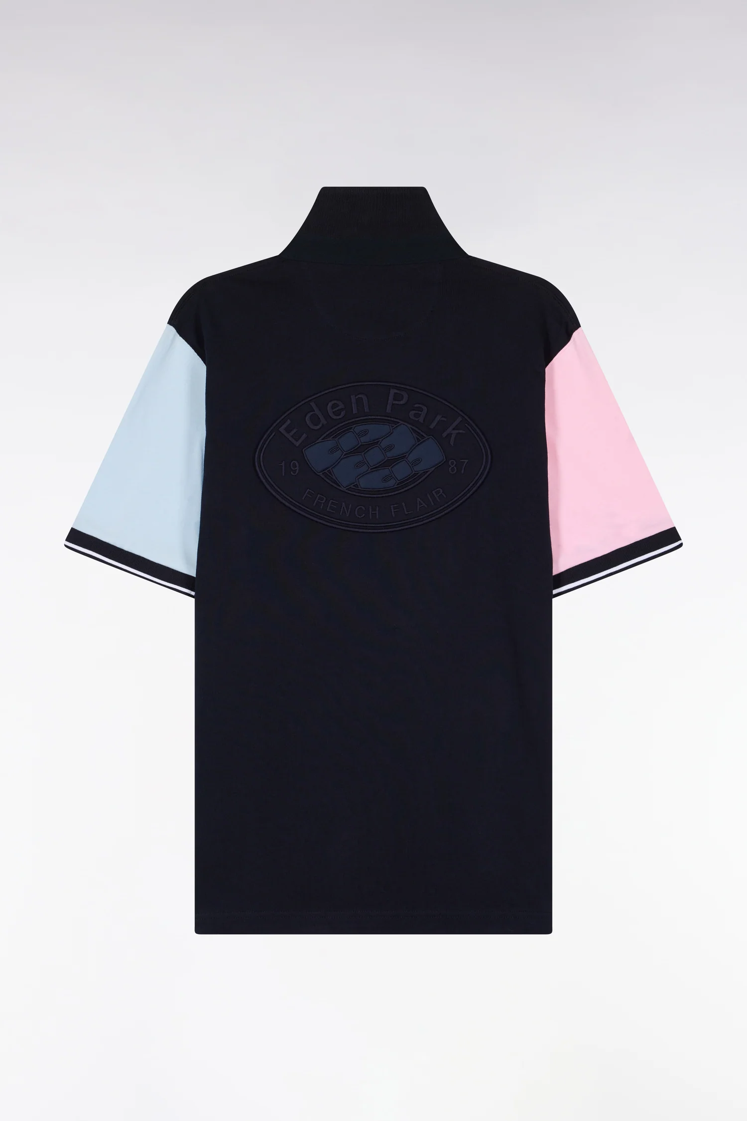 Maillot à manches courtes en jersey coton marine colorblock coupe regular - Image 2