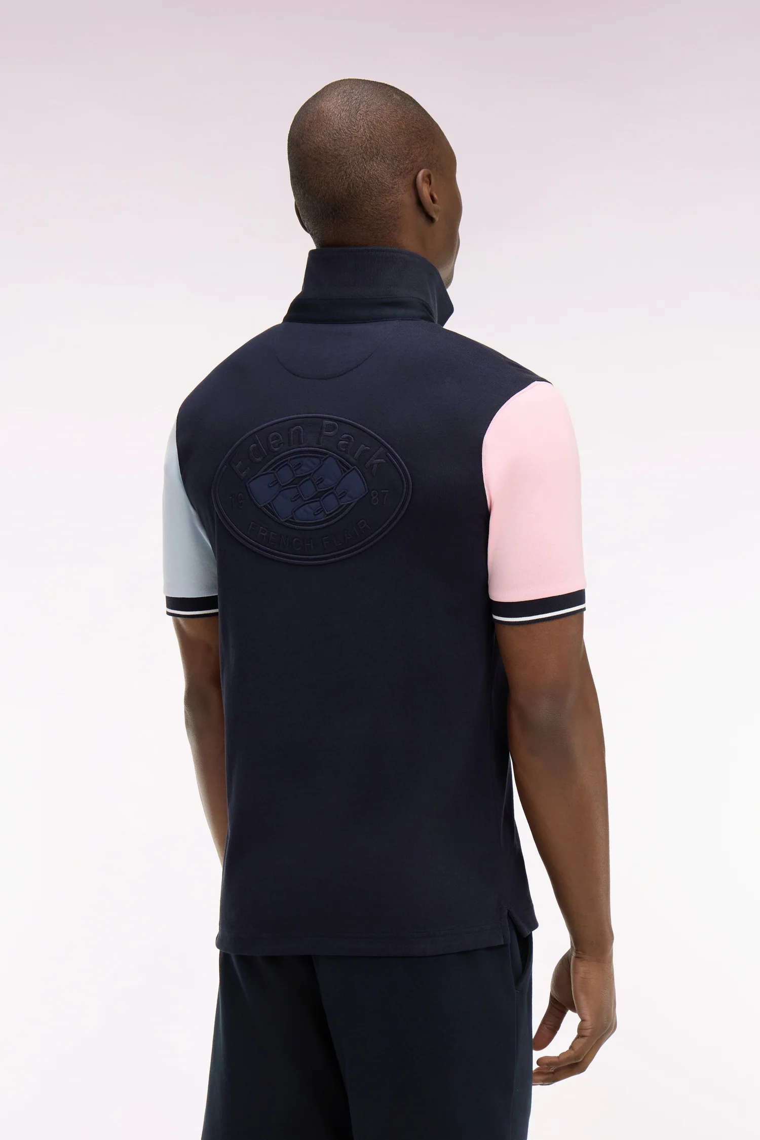 Maillot à manches courtes en jersey coton marine colorblock coupe regular - Image 5