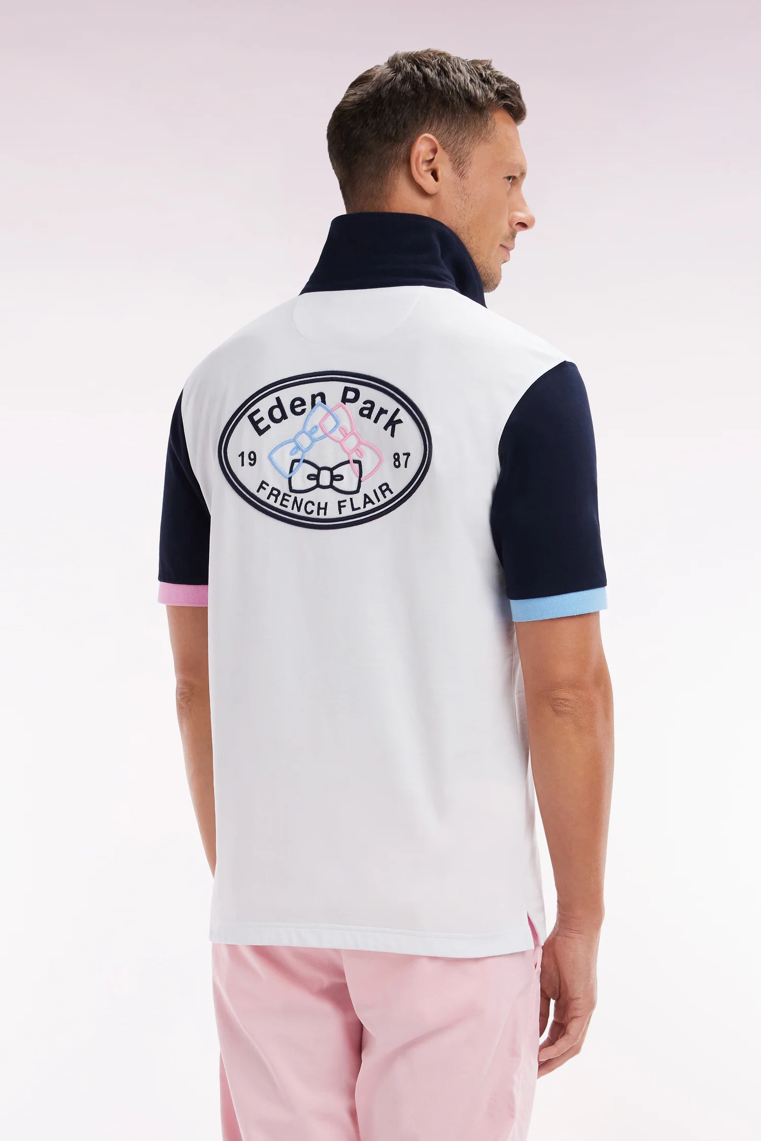 Maillot à manches courtes en jersey de coton blanc broderie dos - Image 4