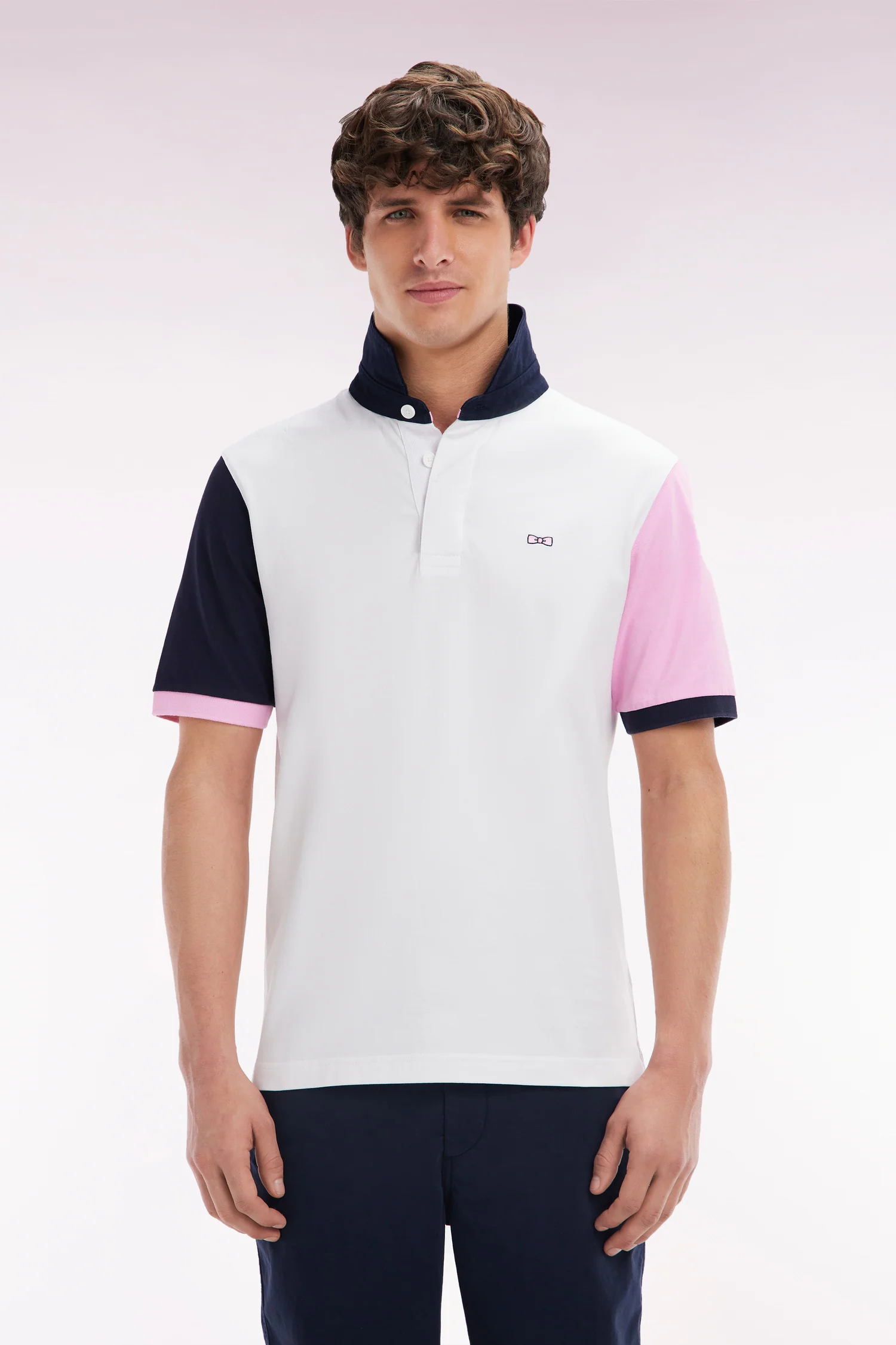 Maillot Ă manches courtes en jersey de coton blanc manches bicolores