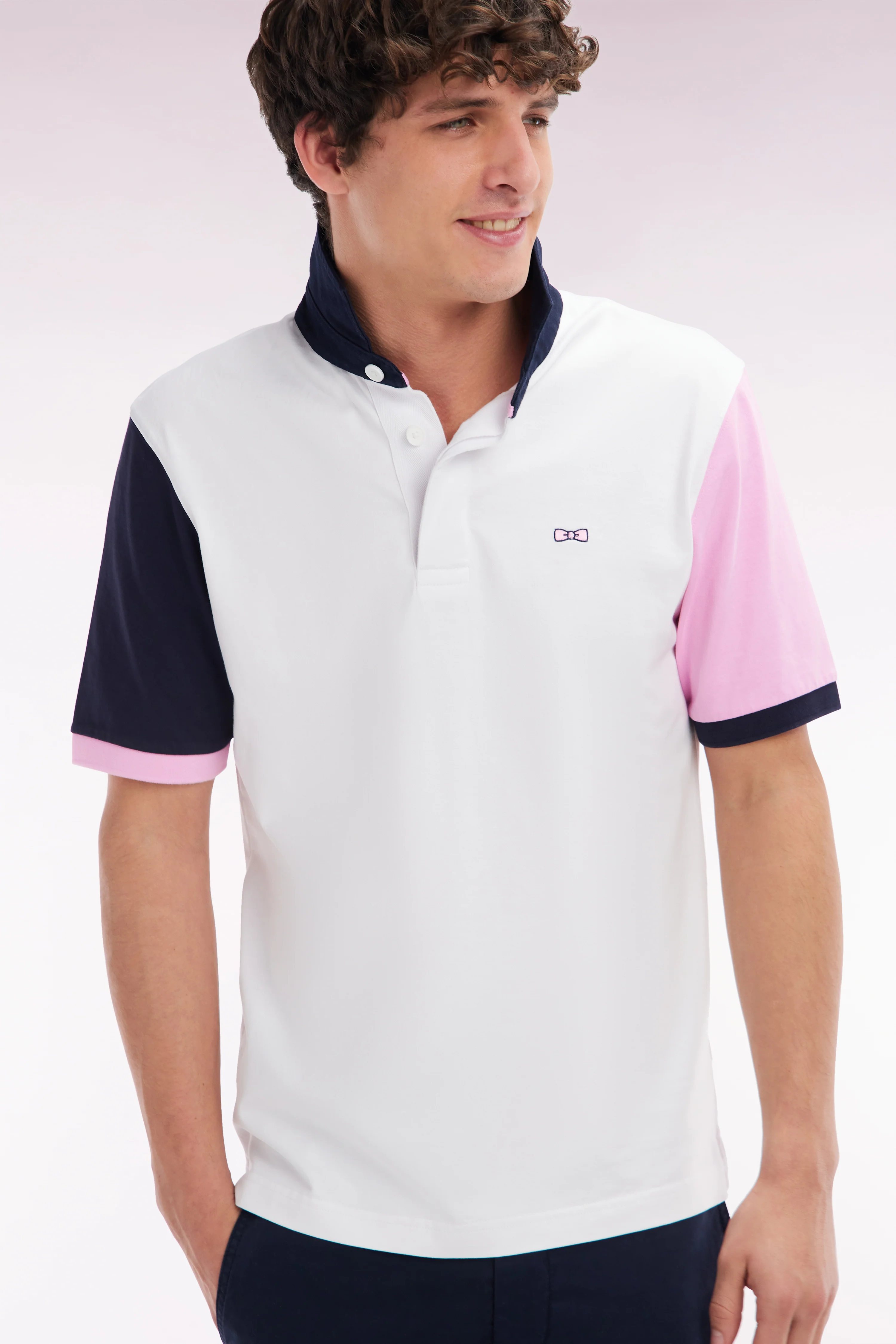 Maillot Ă manches courtes en jersey de coton blanc manches bicolores - Image 3