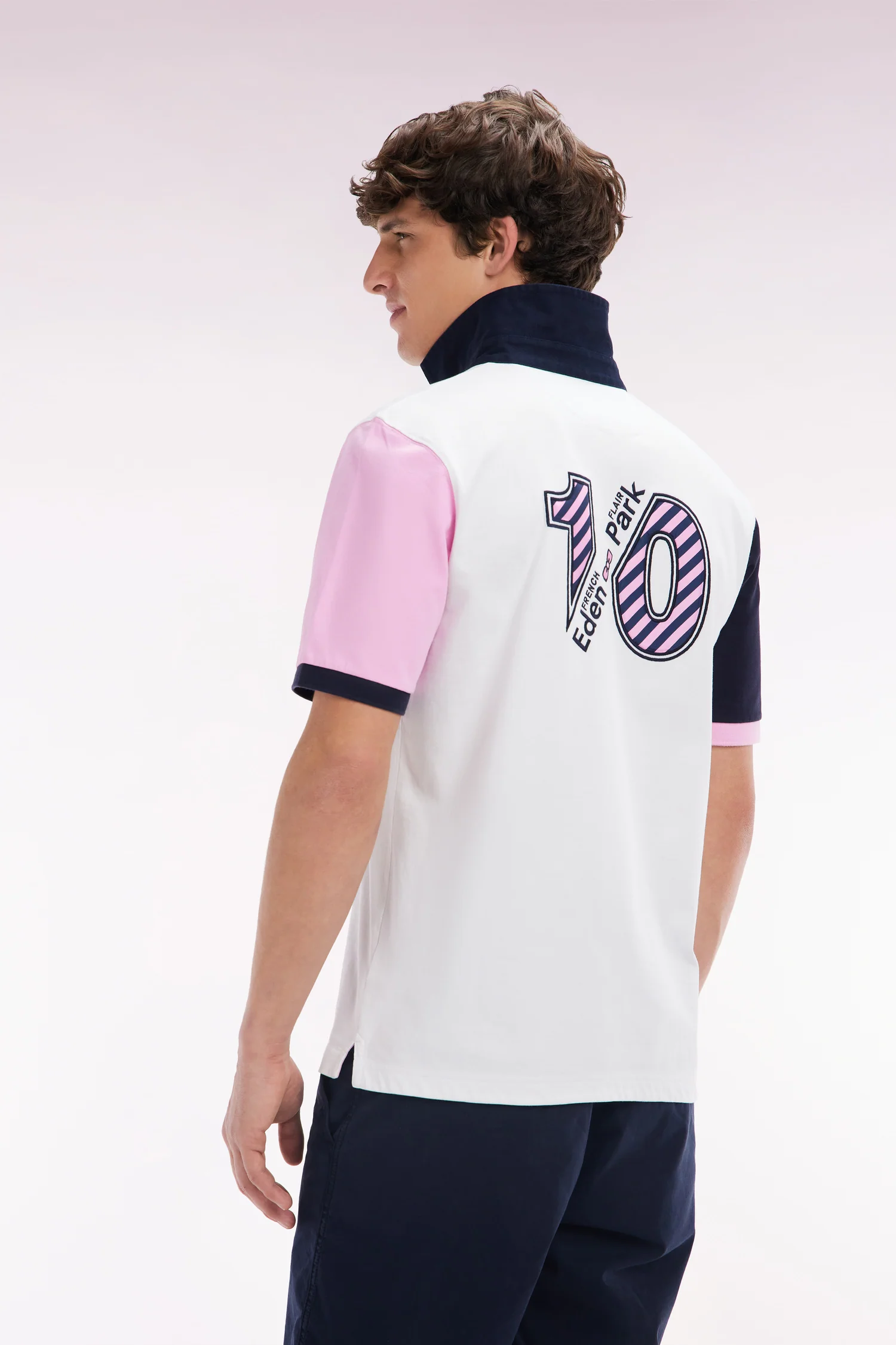 Maillot Ă manches courtes en jersey de coton blanc manches bicolores - Image 4