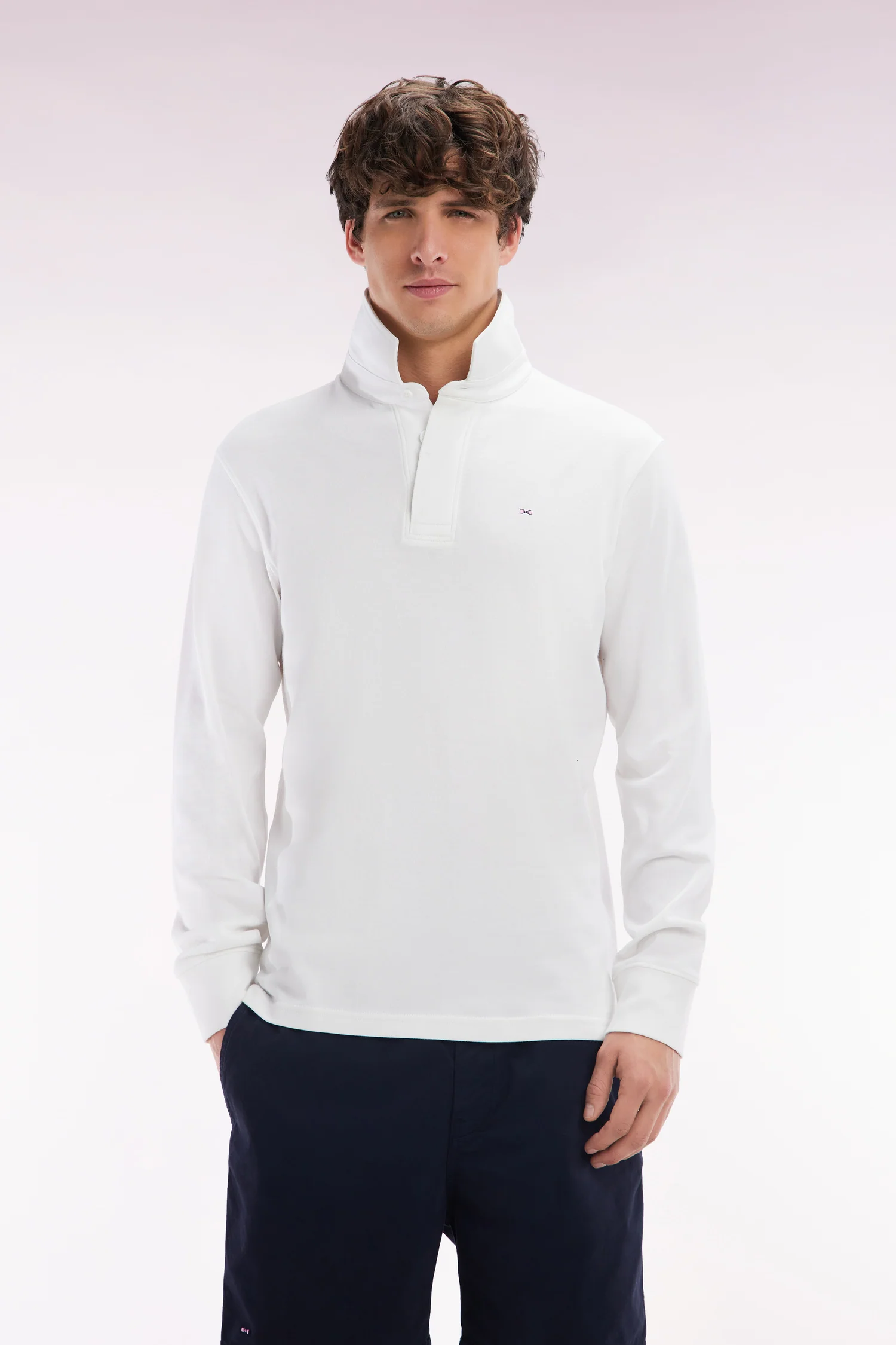 Maillot Ă manches longues en coton Pima blanc coupe droite