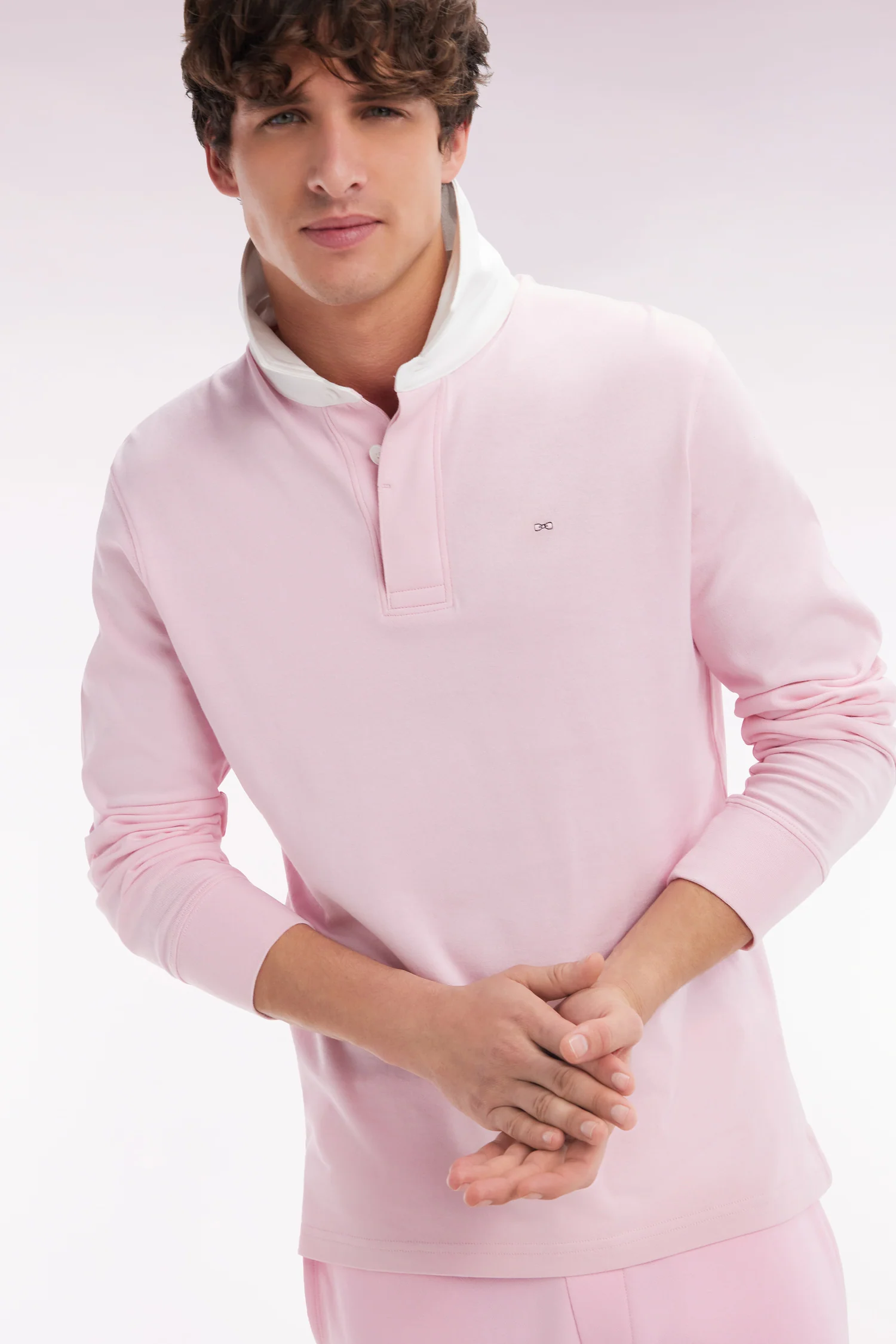 Maillot à manches longues en coton Pima rose coupe droite - Image 3