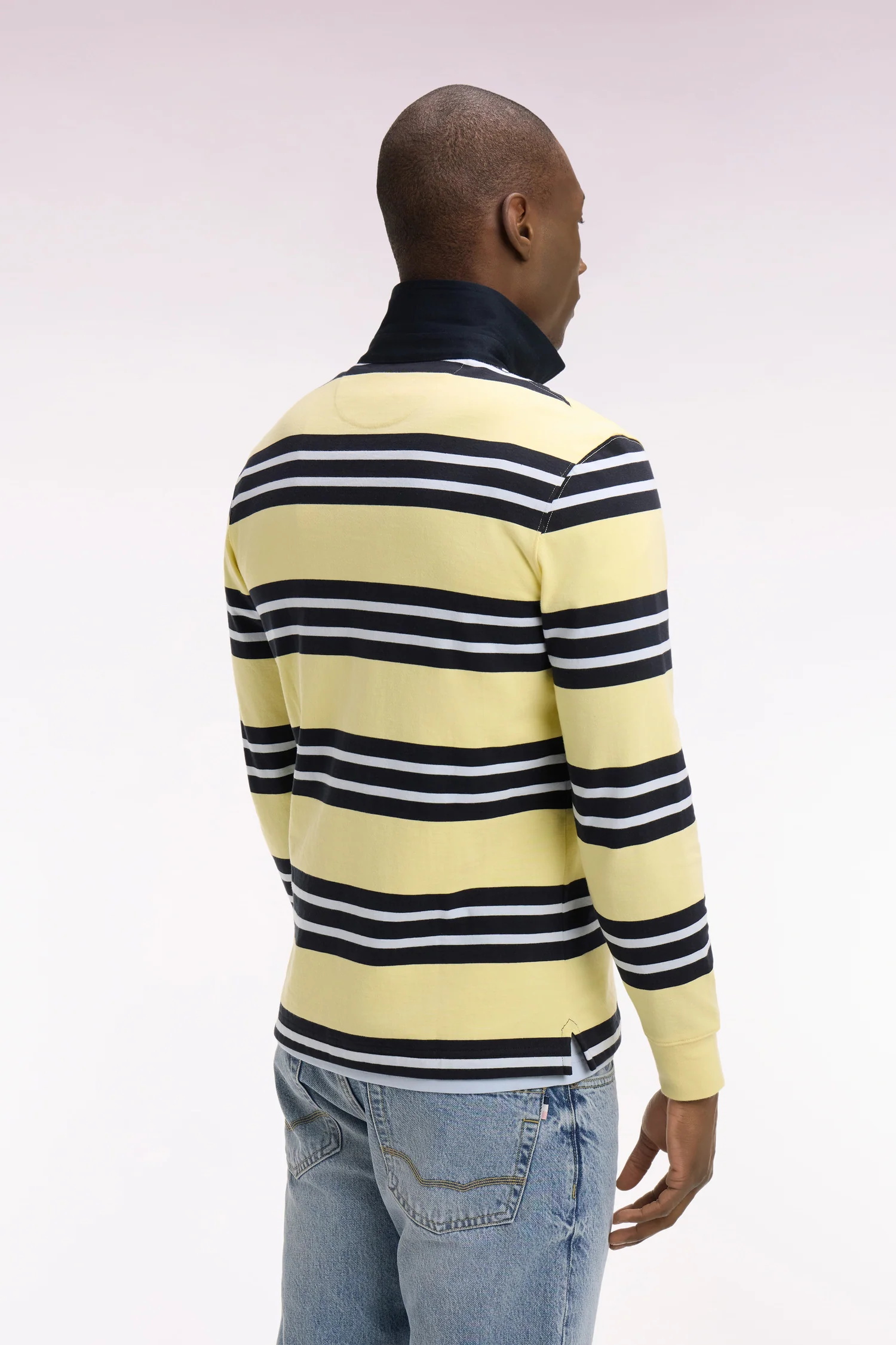 Maillot à manches longues en coton rayé jaune clair - Image 5