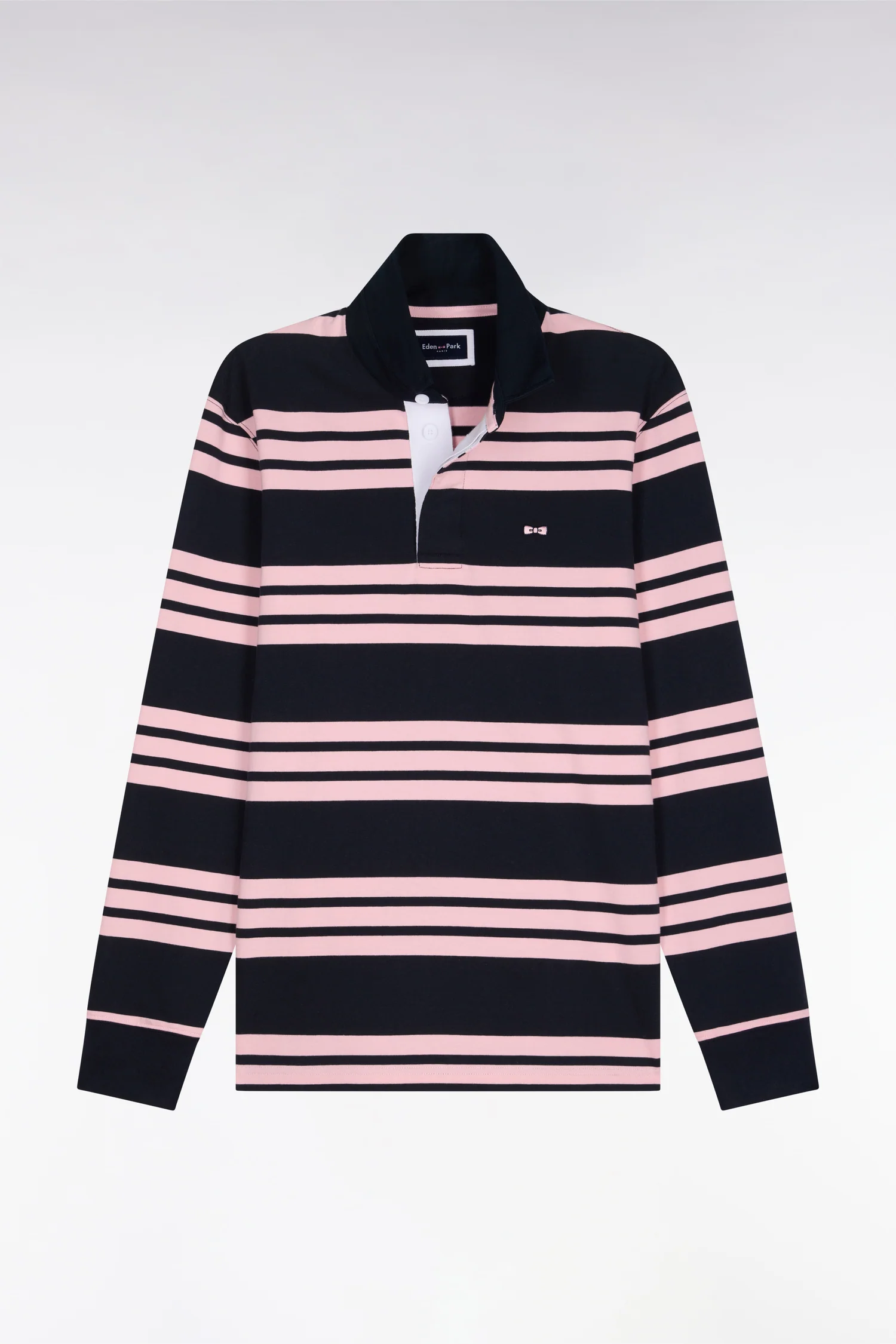 Maillot à manches longues en coton rayé marine et rose - Image 2