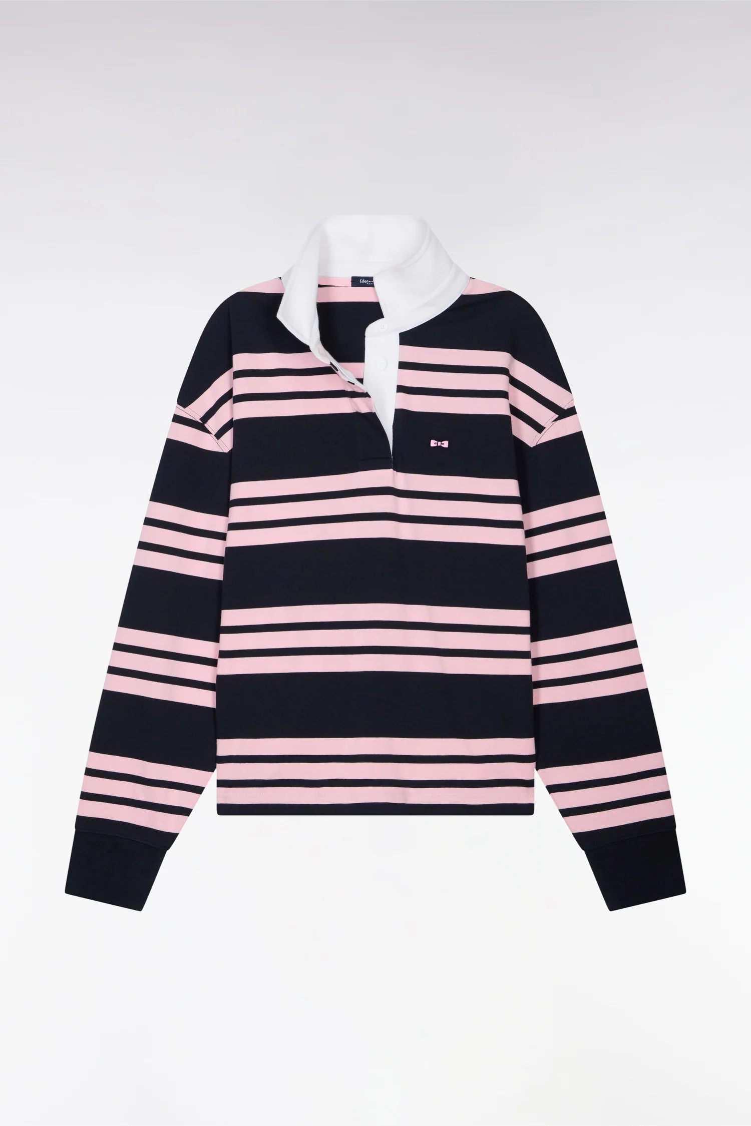 Maillot à manches longues rayé marine et rose coupe oversized - Image 2
