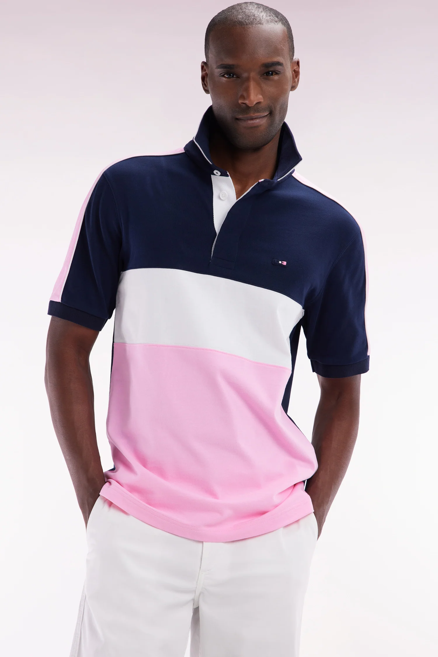 Maillot coupé-cousu à manches courtes en coton rose coupe droite - Image 3