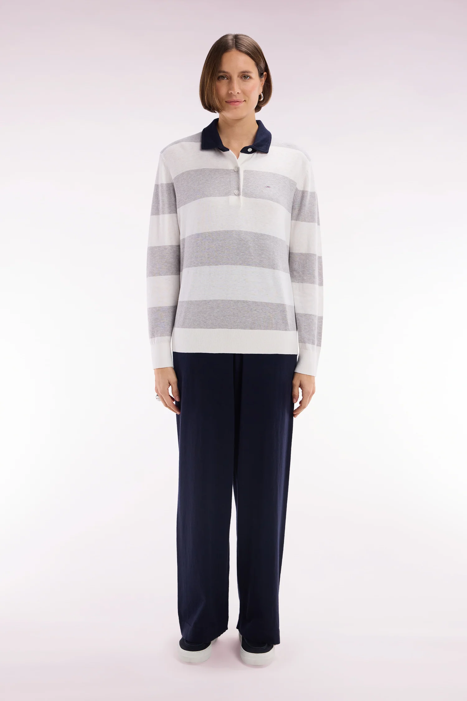 Pantalon à jambe large en coton biologique et cachemire marine coupe décontractée - Image 3