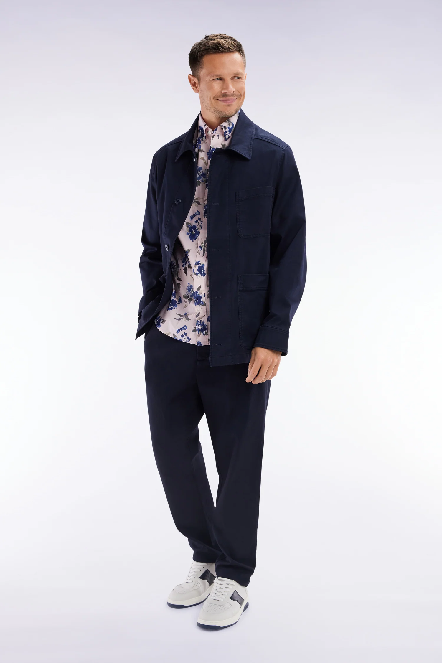 Pantalon à taille élastique en coton stretch coupe Modern marine - Image 2
