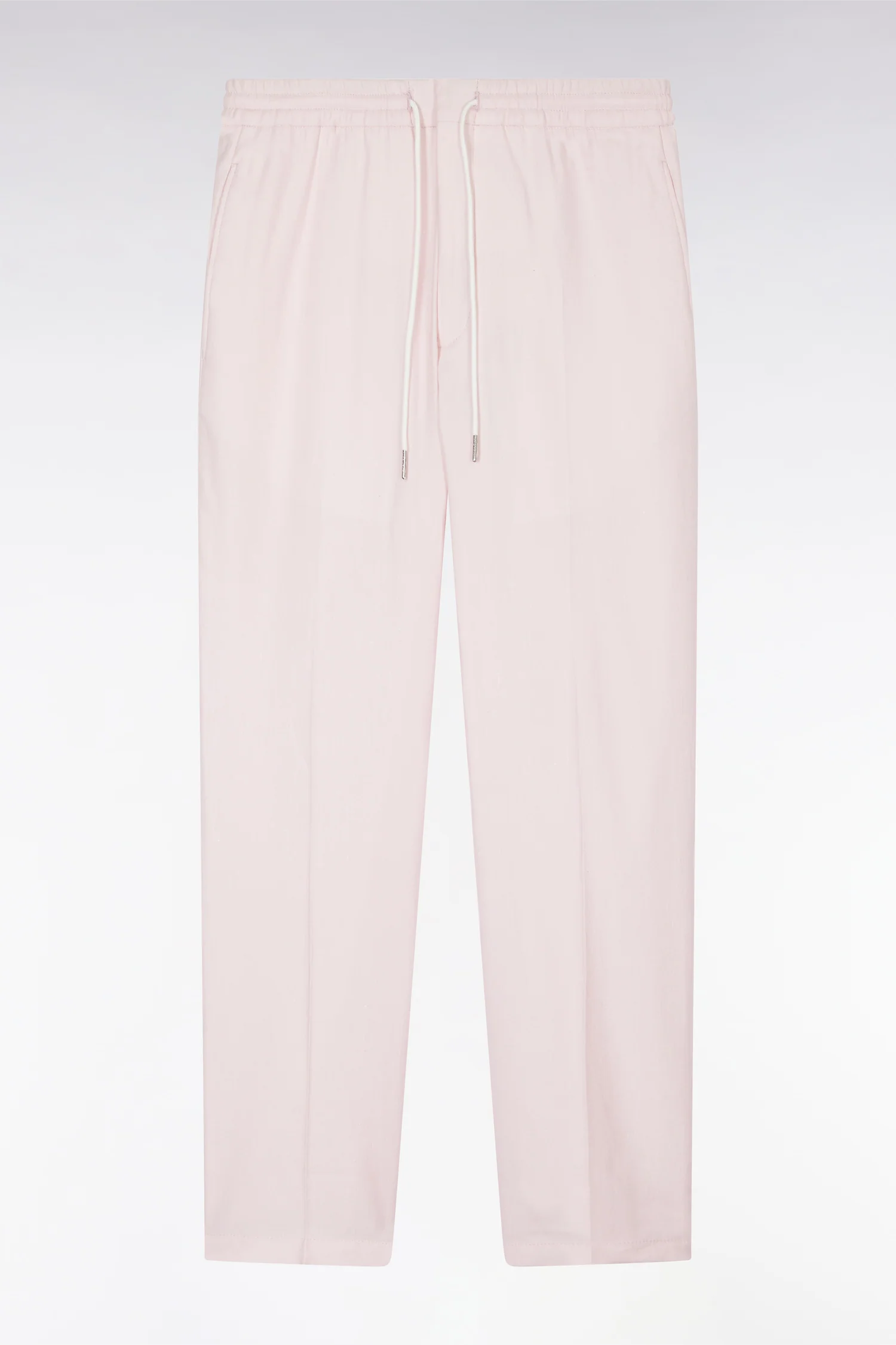 Pantalon à taille élastique en lin et coton stretch rose - Image 2