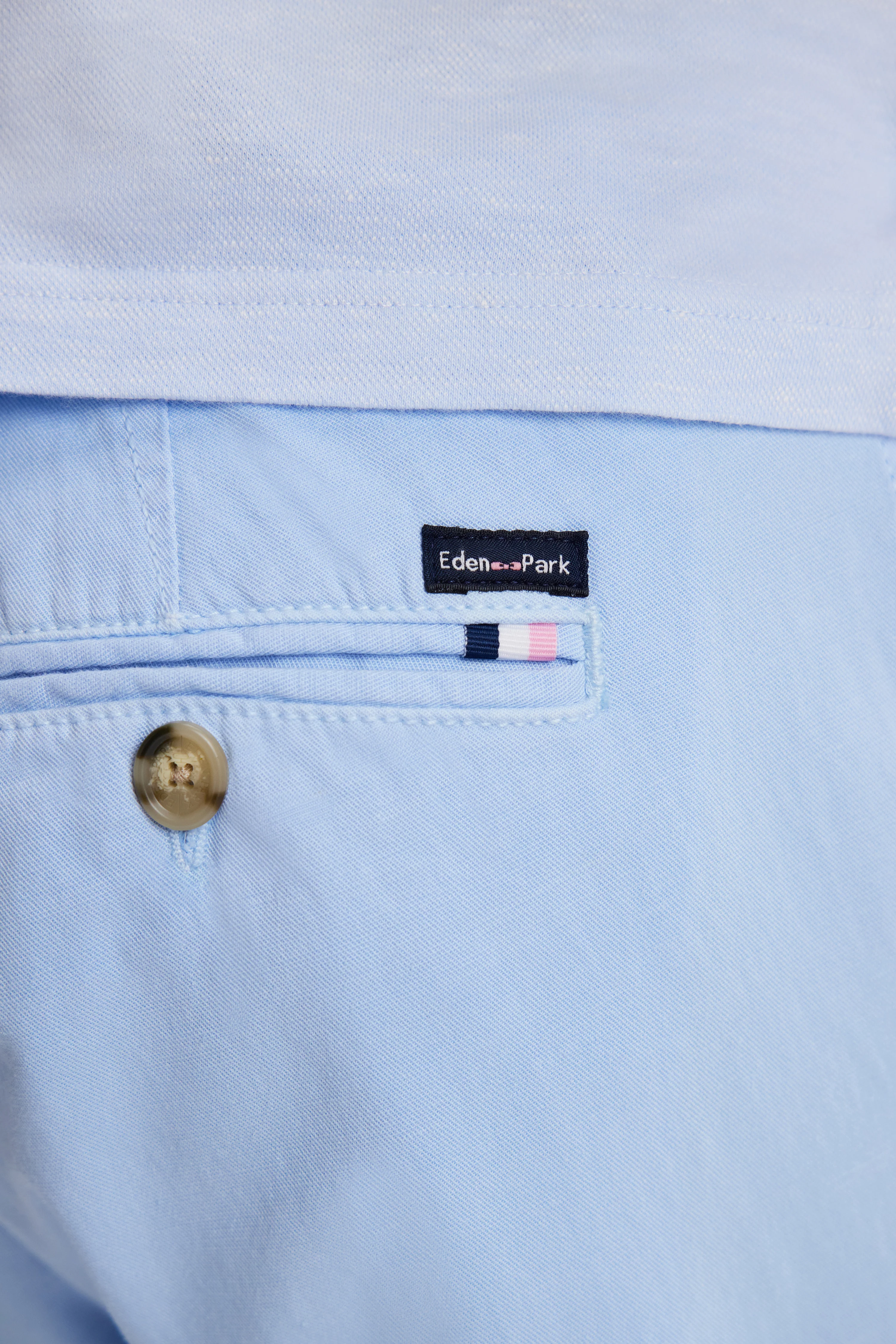 Pantalon chino sans pli en coton et lin stretch bleu ciel coupe droite - Image 5