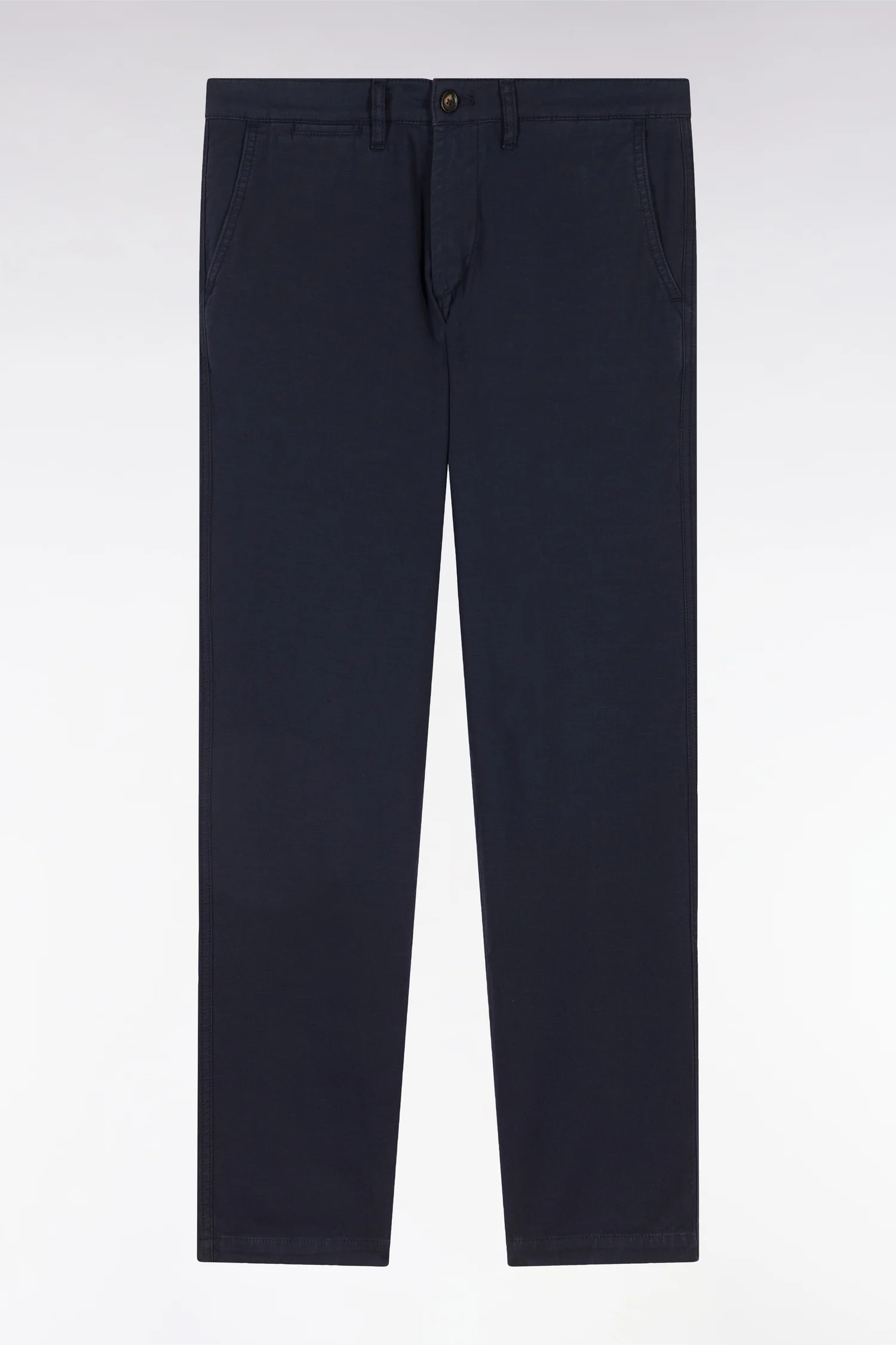 Pantalon chino sans pli en coton et lin stretch marine coupe droite - Image 2
