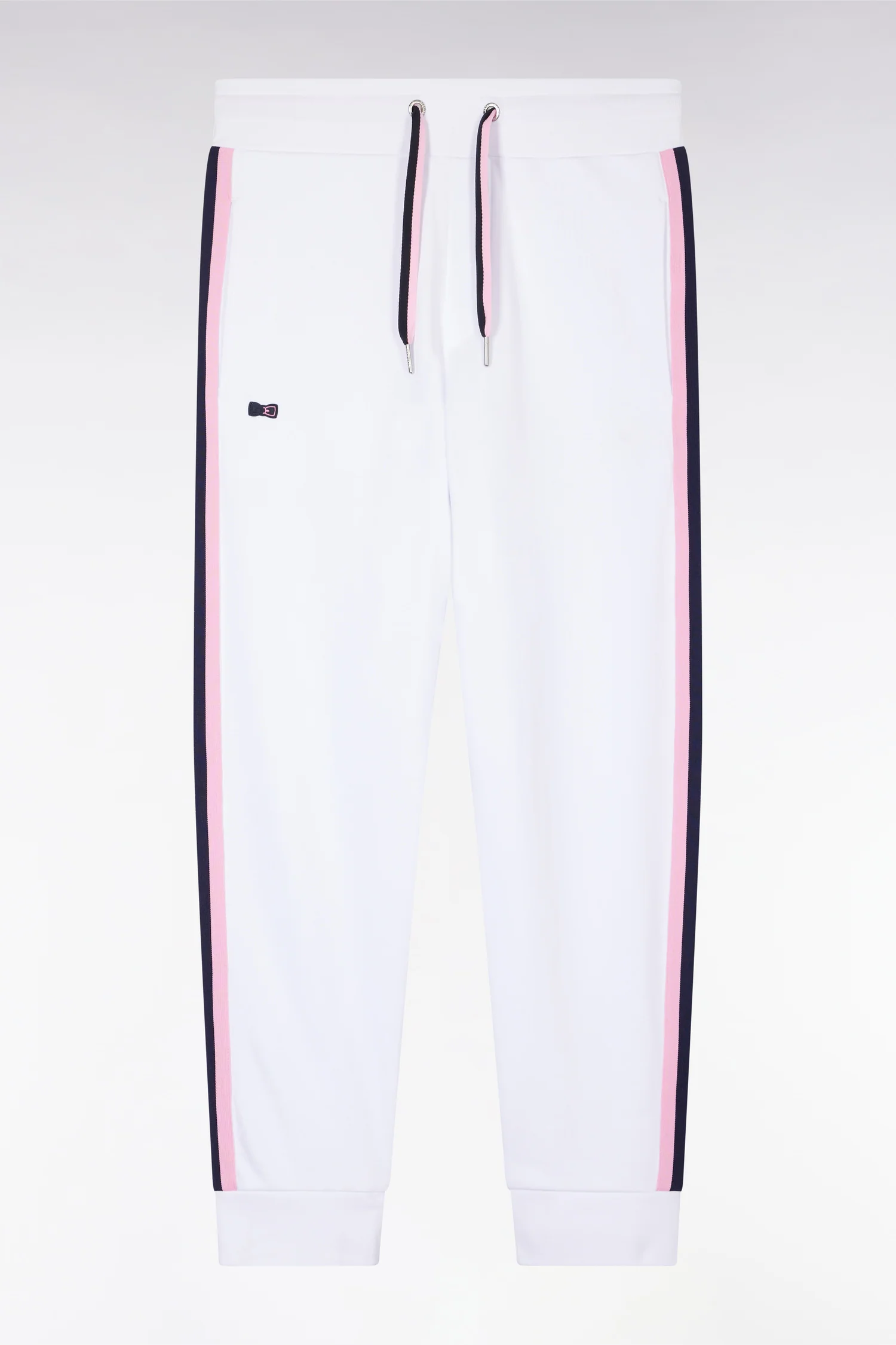 Pantalon jogging en coton blanc à détails tricolores coupe décontractée - Image 2