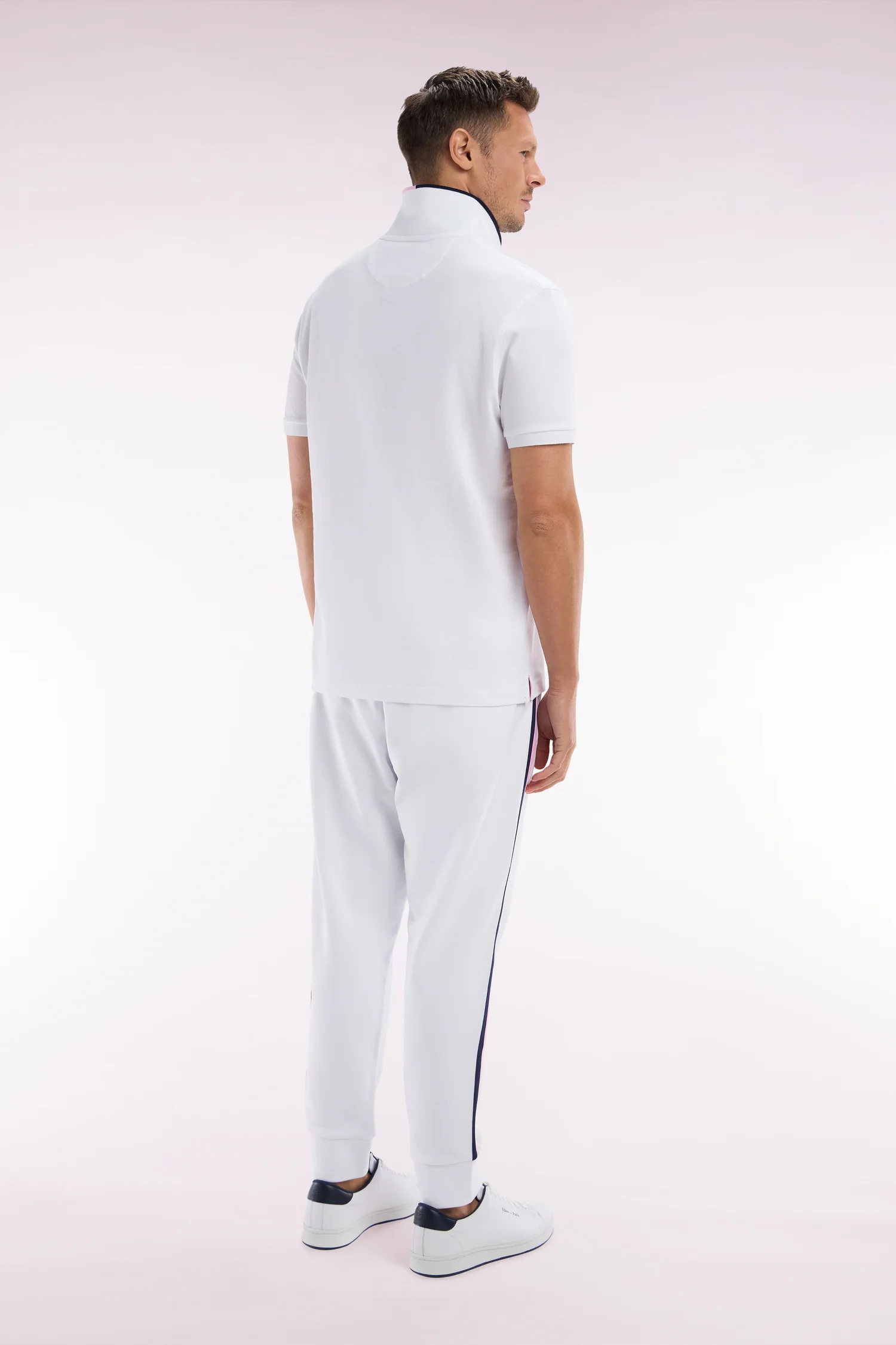 Pantalon jogging en coton blanc à détails tricolores coupe décontractée - Image 4