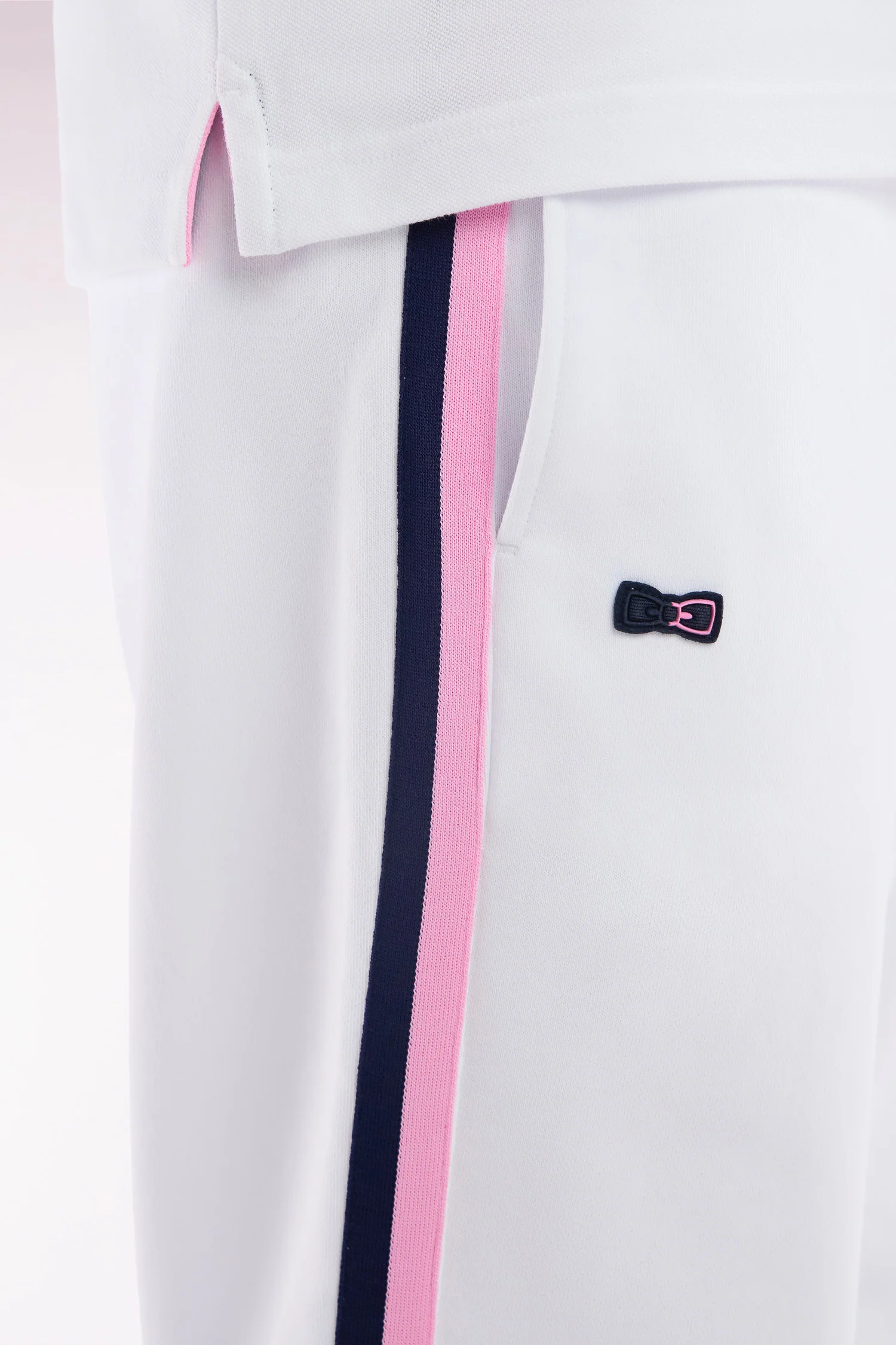 Pantalon jogging en coton blanc à détails tricolores coupe décontractée - Image 5