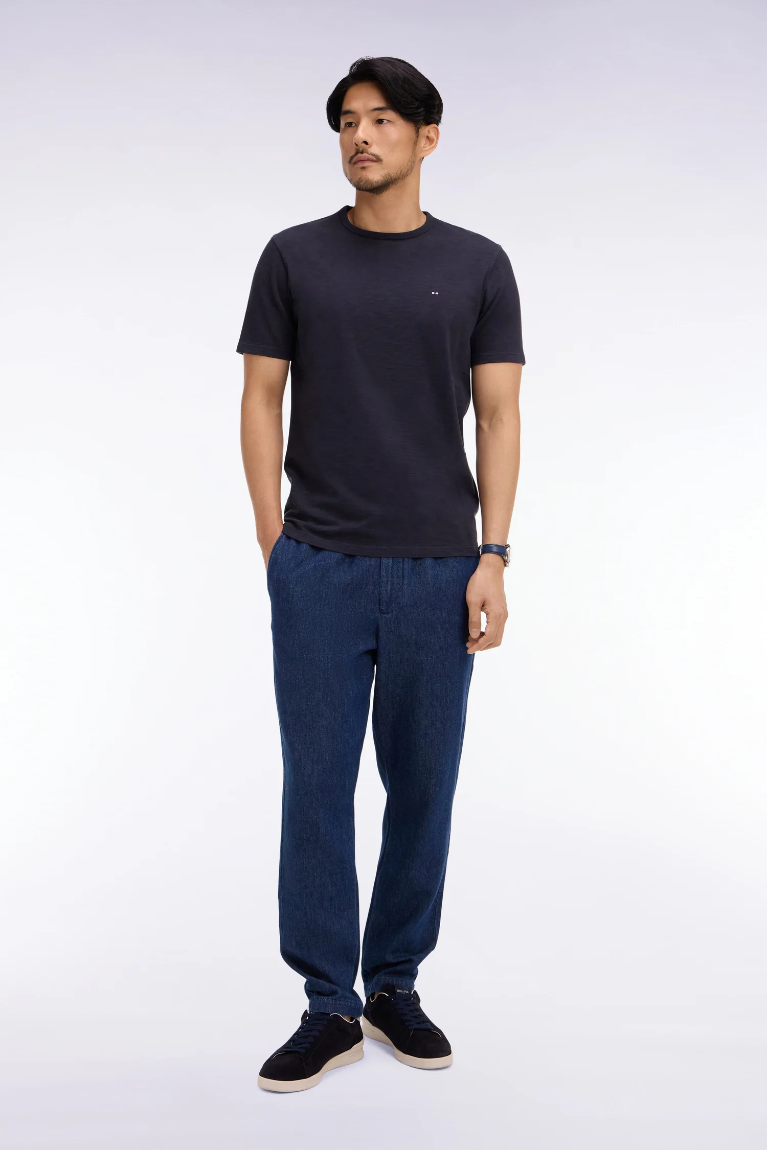 Pantalon taille élastiquée en chambray bleu coupe Modern - Image 3