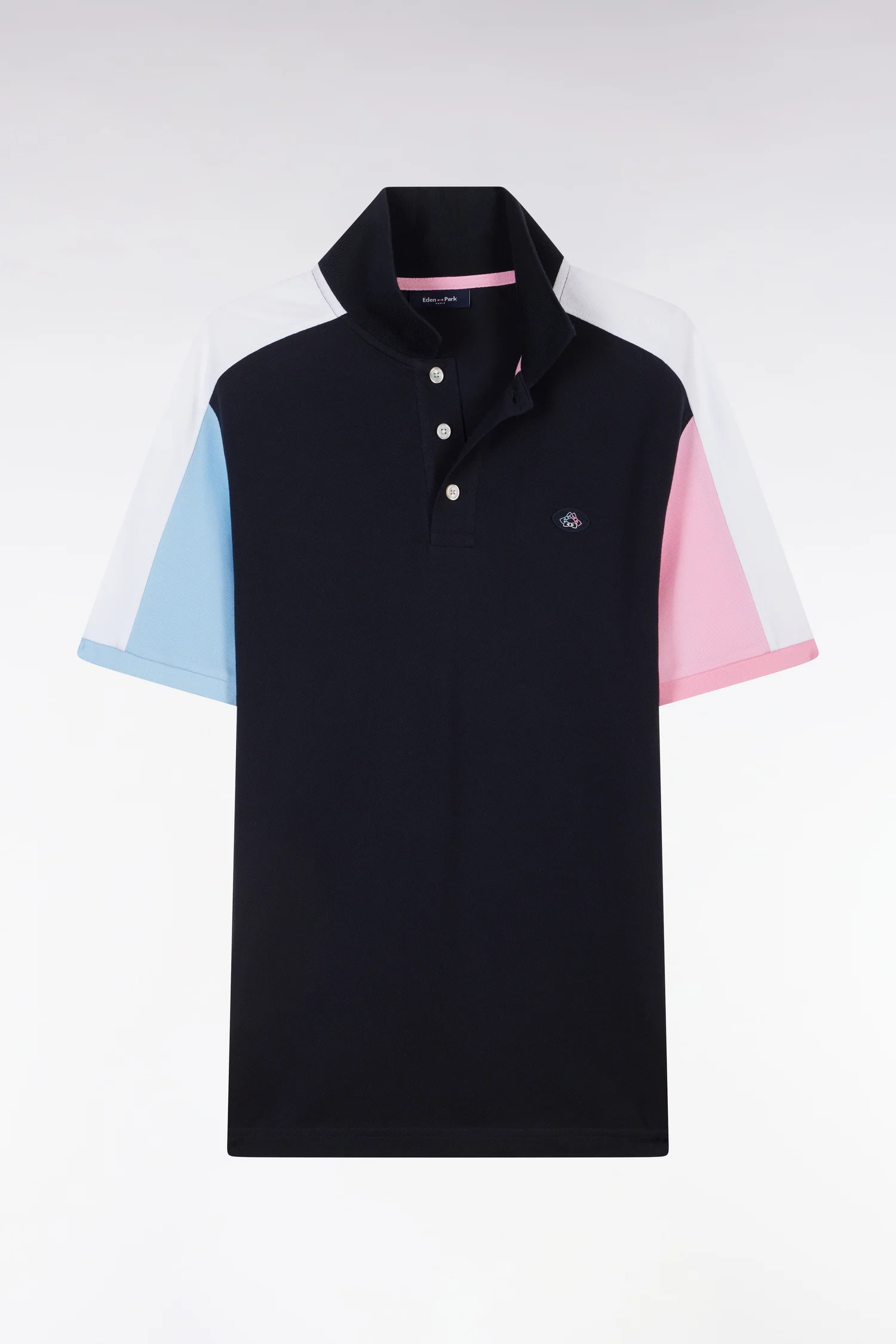 Polo à manches courtes colorblock en coton bleu marine coupe droite - Image 2