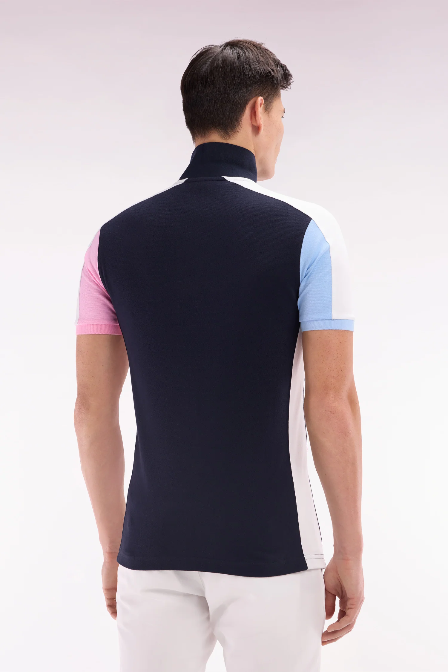 Polo à manches courtes colorblock en coton bleu marine coupe droite - Image 4