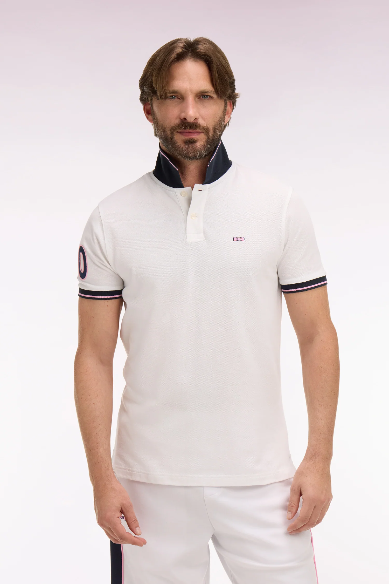 Polo à manches courtes en coton blanc brodé coupe regular - Image 3
