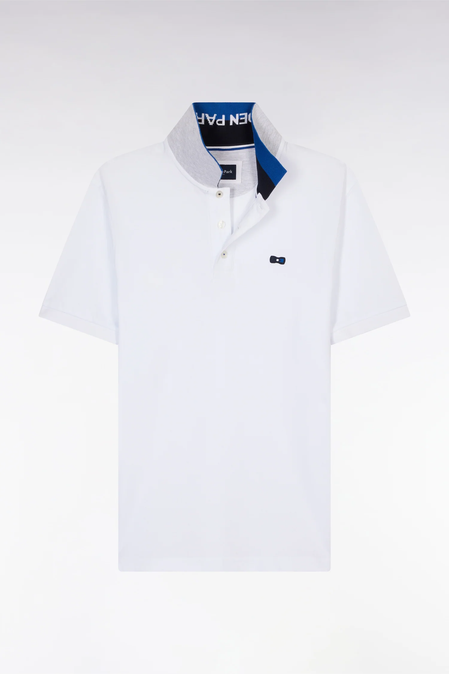 Polo à manches courtes en coton blanc col bicolore jacquard Eden Park coupe droite - Image 2