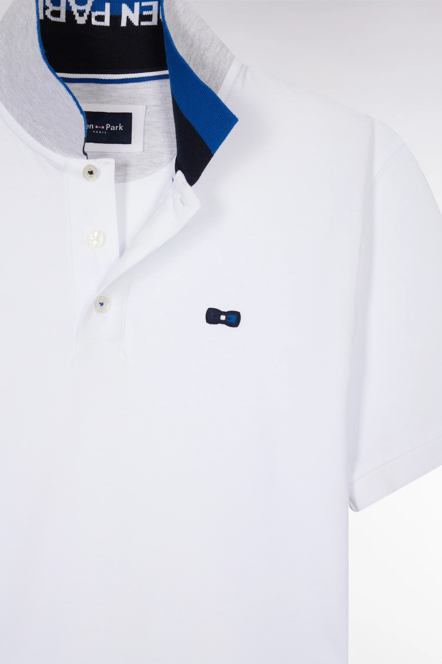 Polo à manches courtes en coton blanc col bicolore jacquard Eden Park coupe droite - Image 5