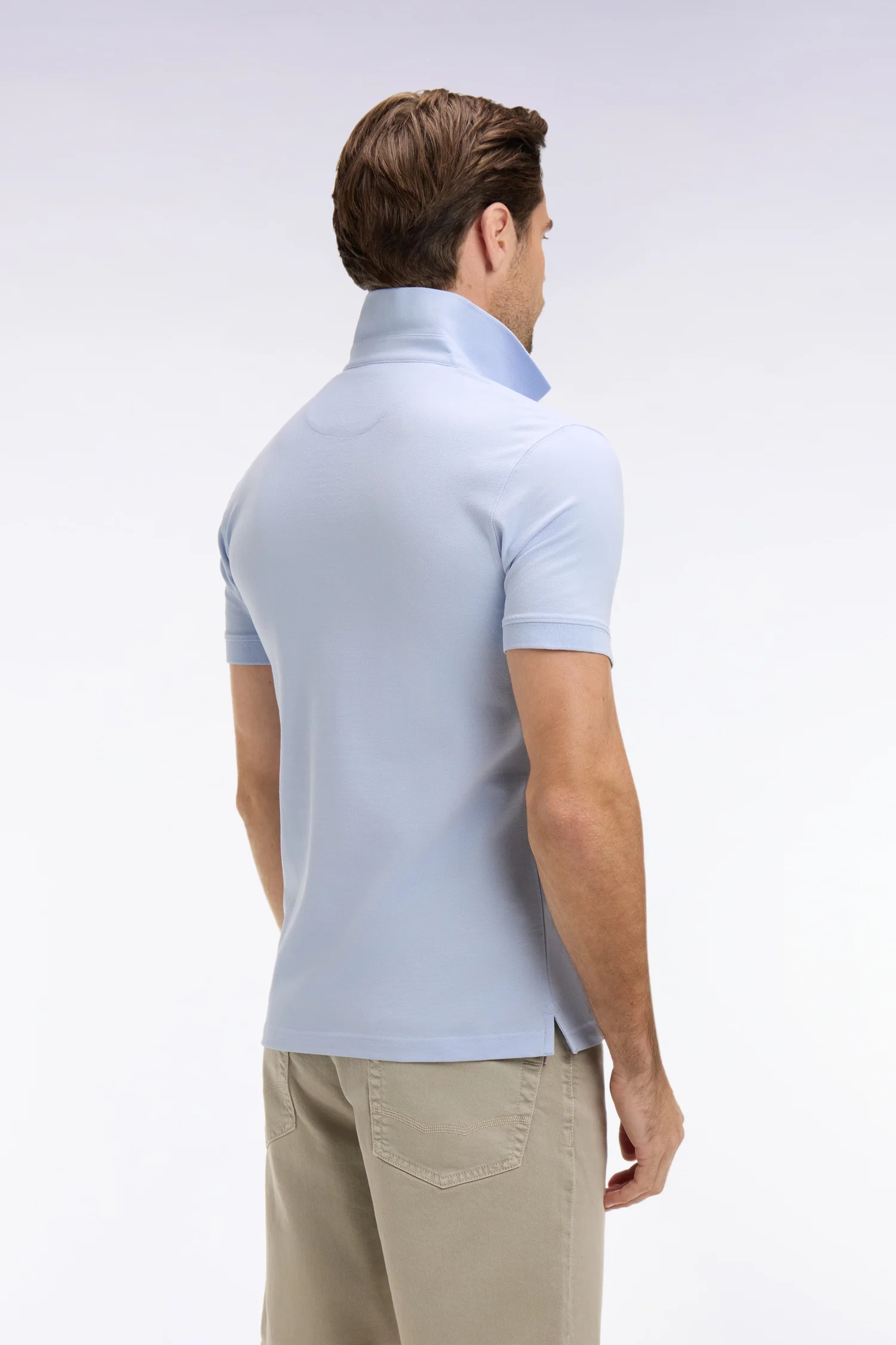 Polo à manches courtes en coton bleu clair coupe slim - Image 5