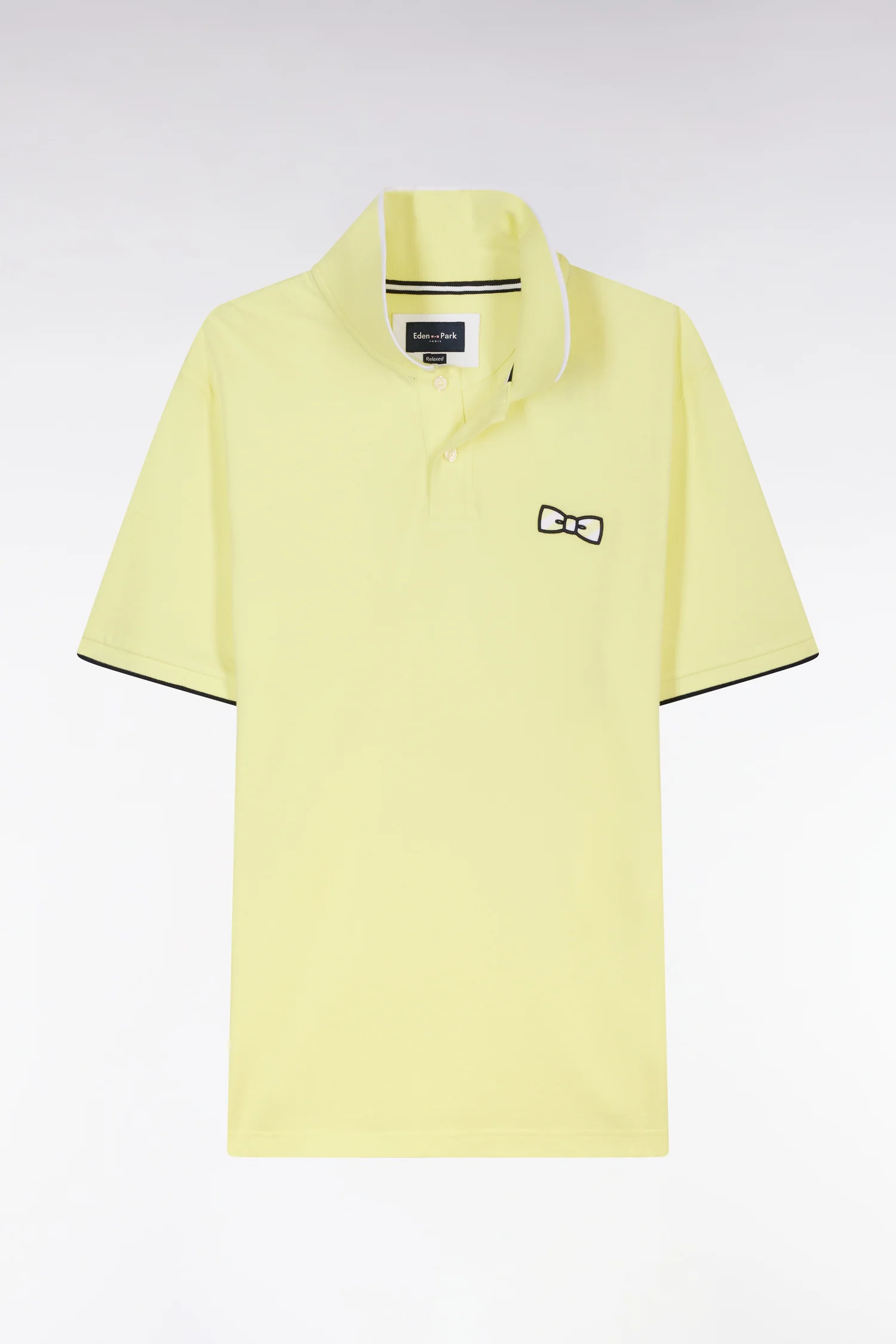 Polo à manches courtes en coton jaune broderie ton sur ton coupe décontractée - Image 2