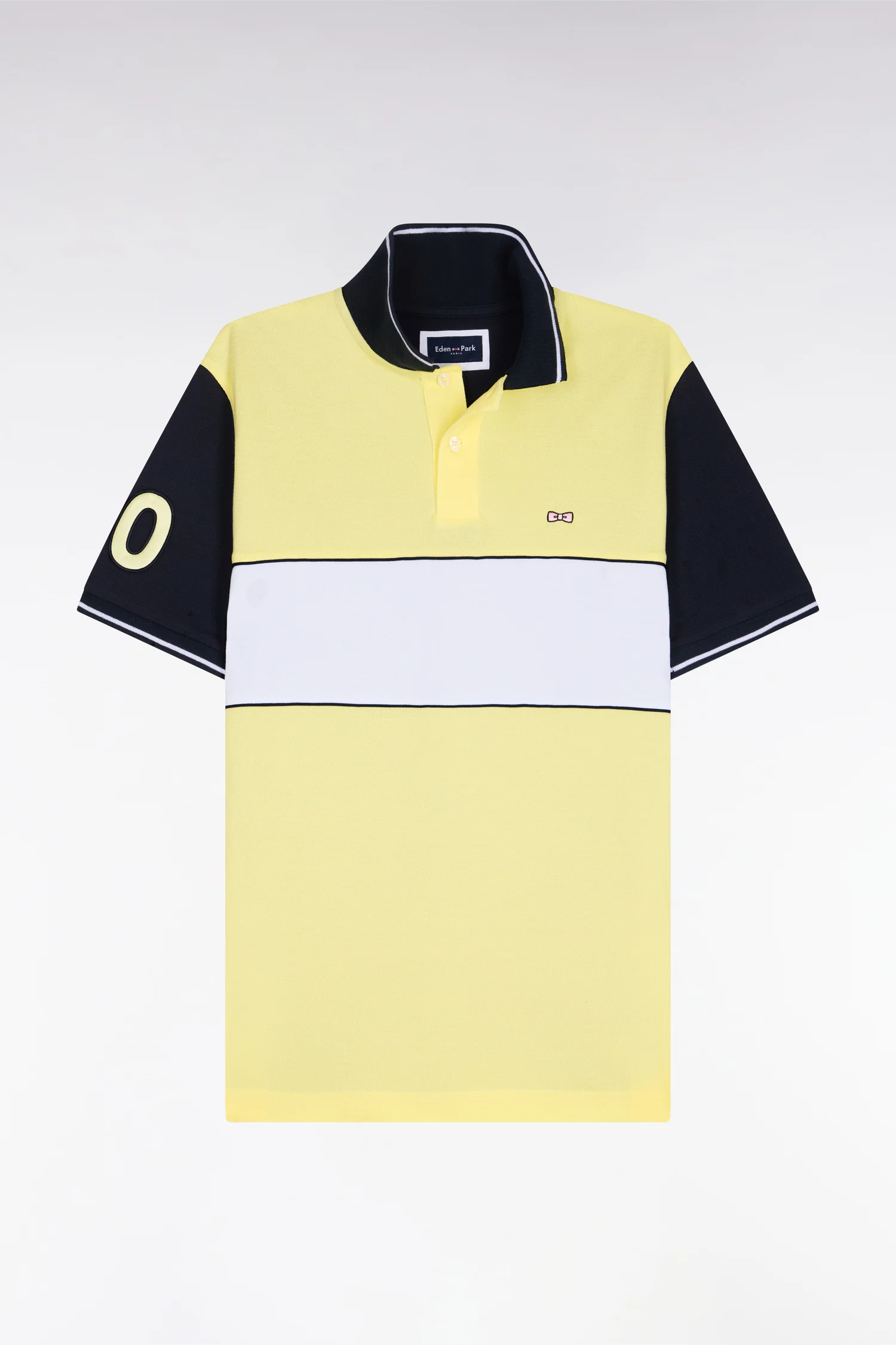 Polo Ă manches courtes en coton jaune clair et marine coupe regular - Image 2