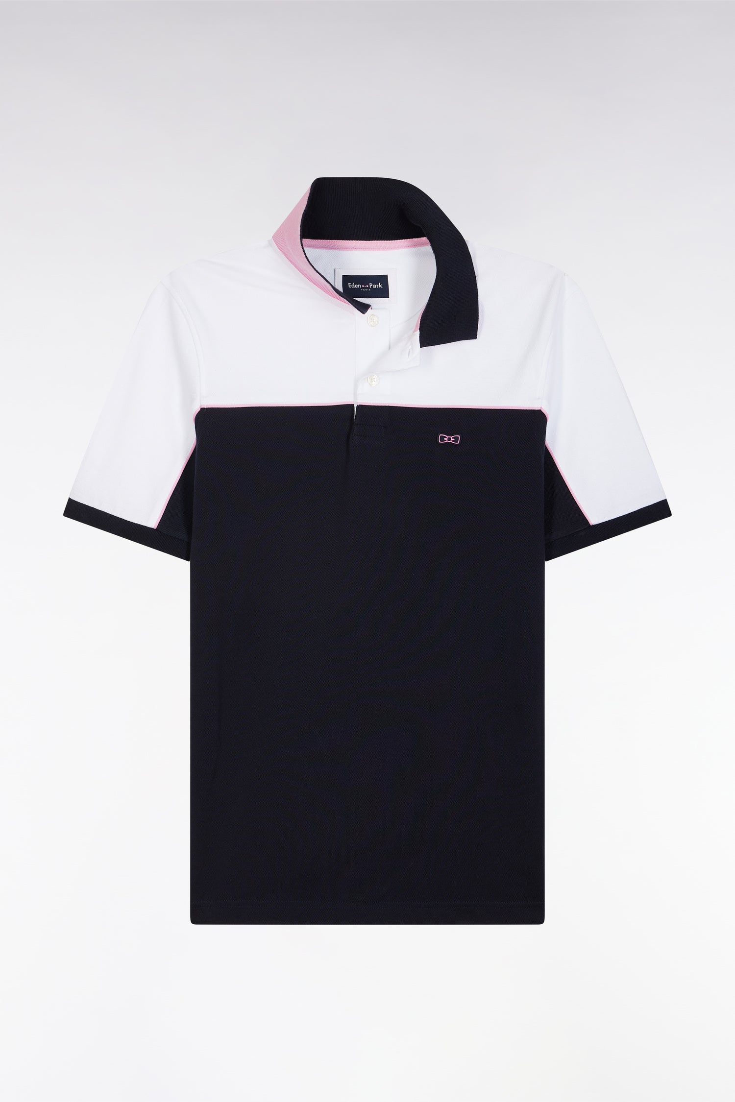 Polo à manches courtes en coton marine colorblock coupe droite - Image 2
