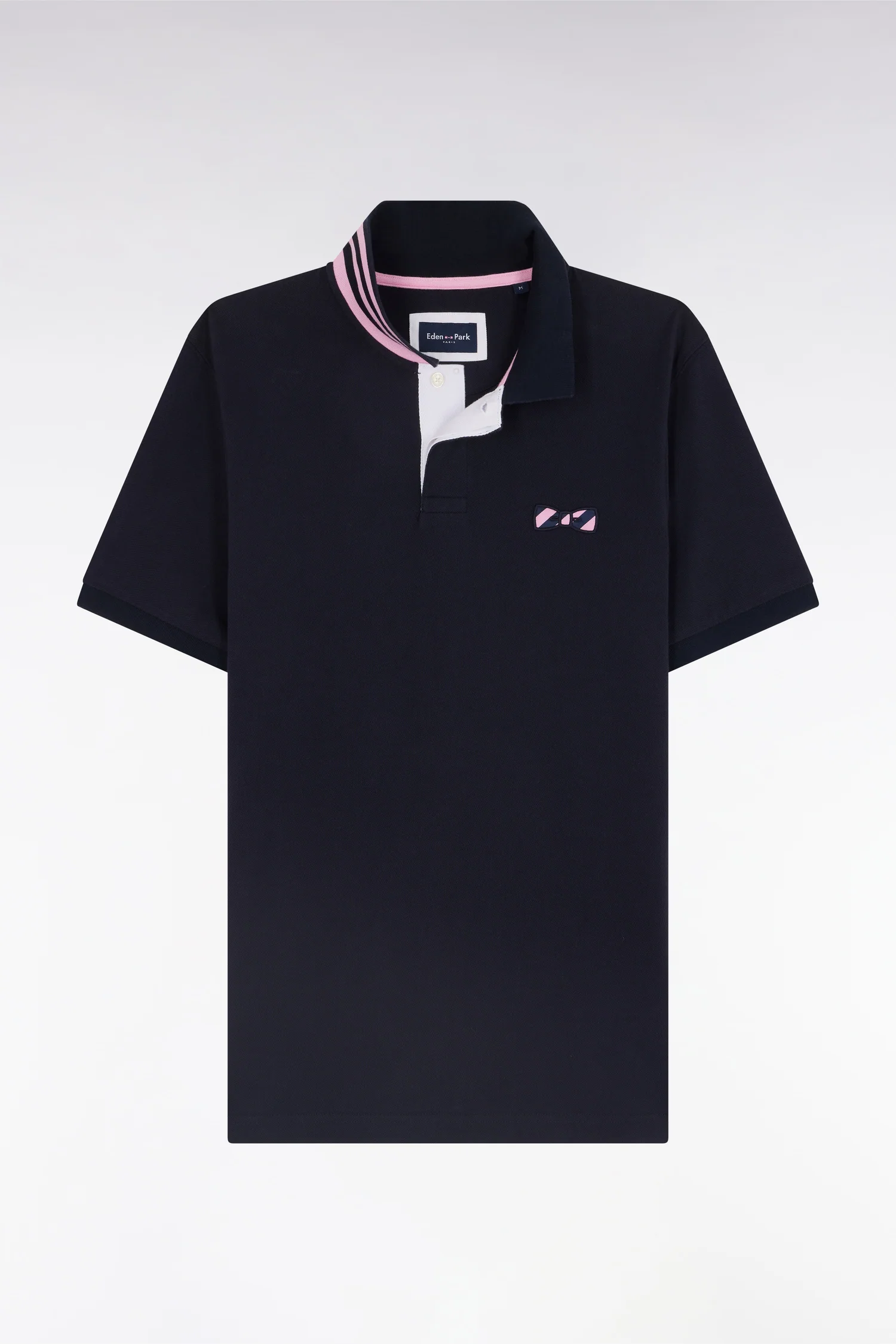 Polo à manches courtes en coton marine dessous de col cerclé coupe droite - Image 2