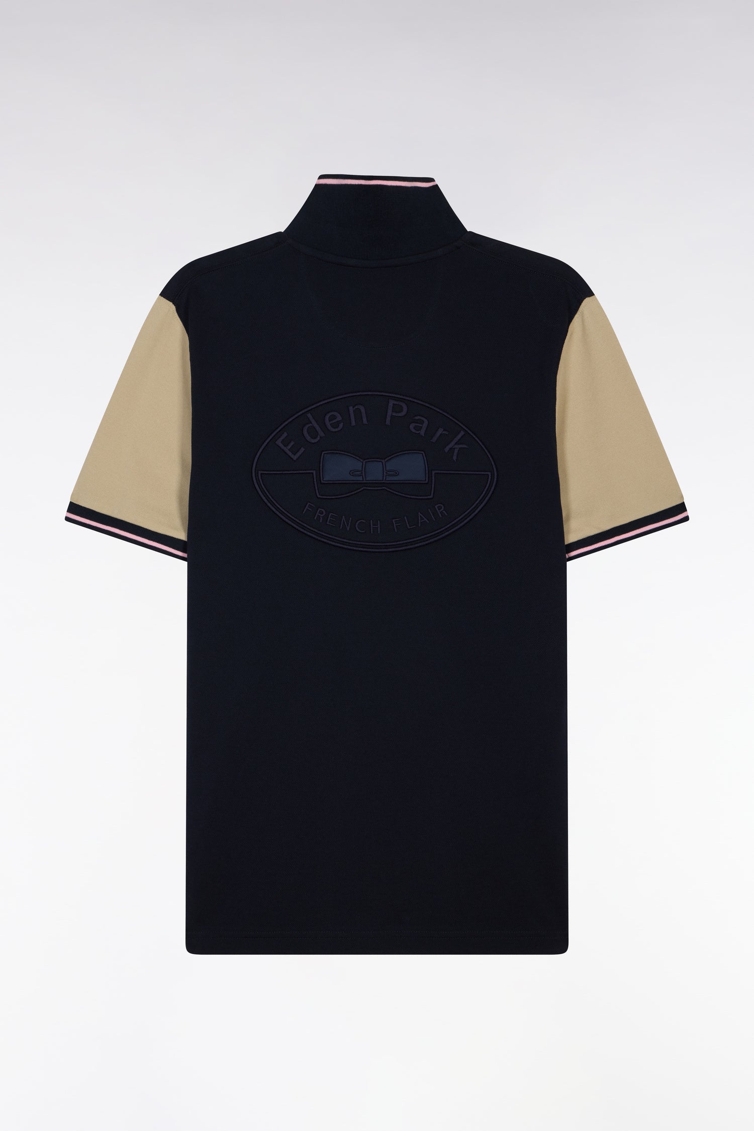 Polo Ă manches courtes en coton marine et beige - Image 2
